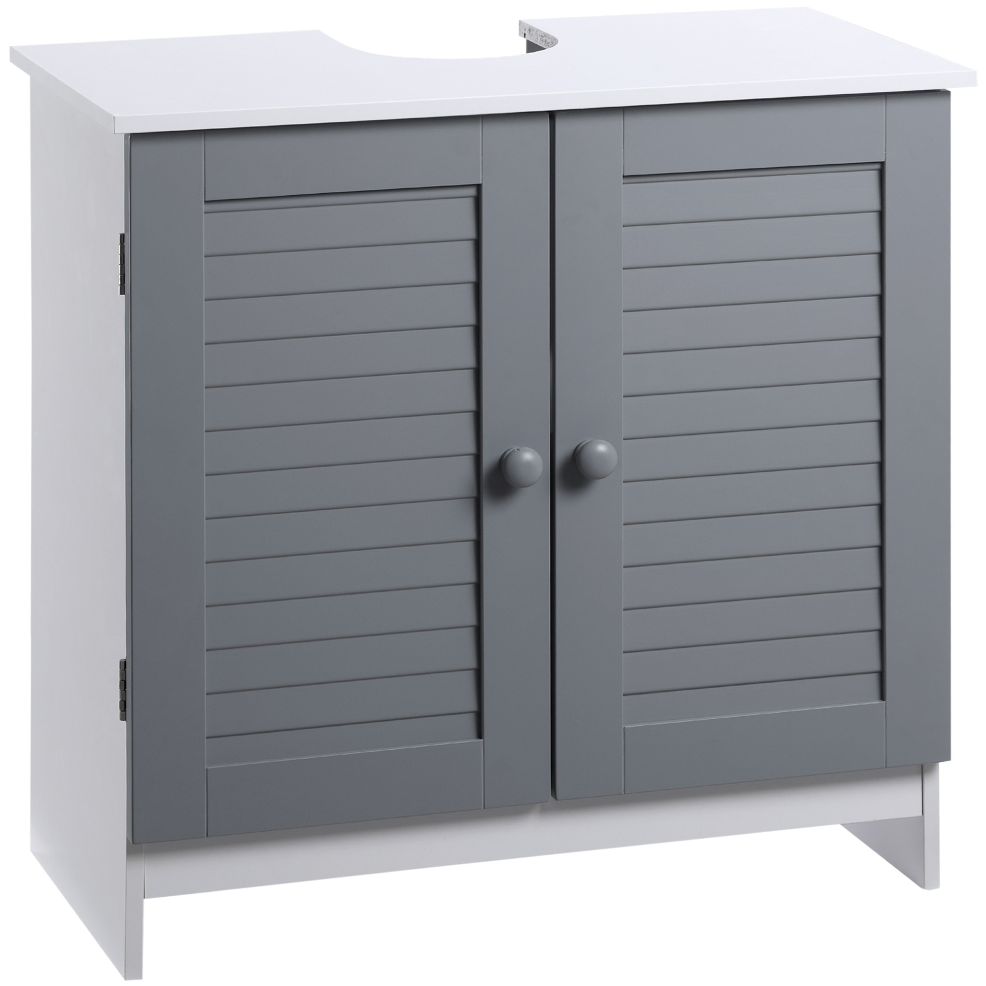 kleankin Mobile Sotto Lavabo Bagno Salvaspazio con 2 Ante e Ripiano Regolabile a 3 Livelli, in MDF, 60x30x60cm, Grigio e Bianco