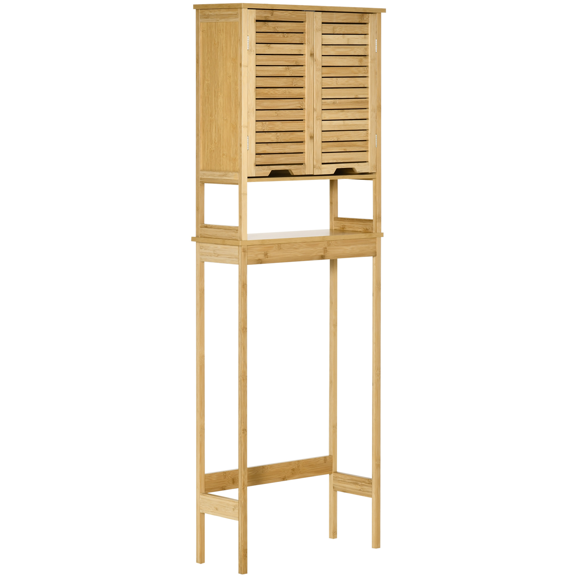 kleankin Mobile Bagno Sopra WC Salvaspazio in Bambù e MDF, Scaffale per Lavatrice con Armadietto a 2 Ante, 60x23x173cm