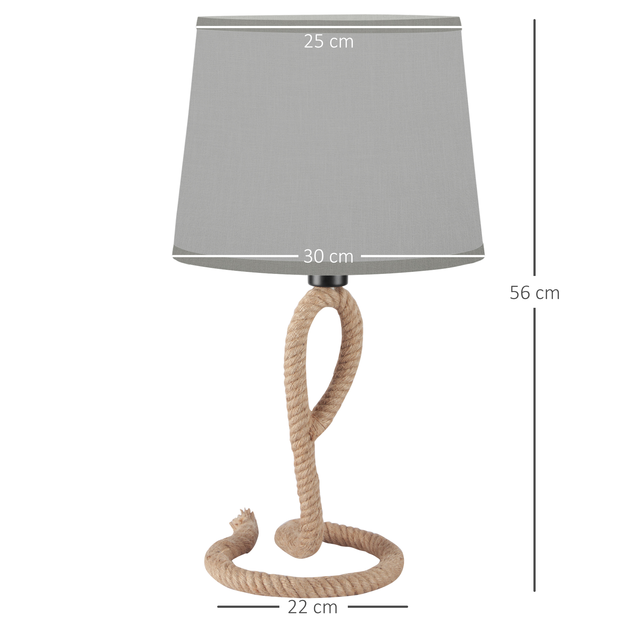 HOMCOM Farmhouse Table Lamp with Rope Base for E27 LED Halogen Bulb, Desk Fabric Light, Bedroom, Living room, Study