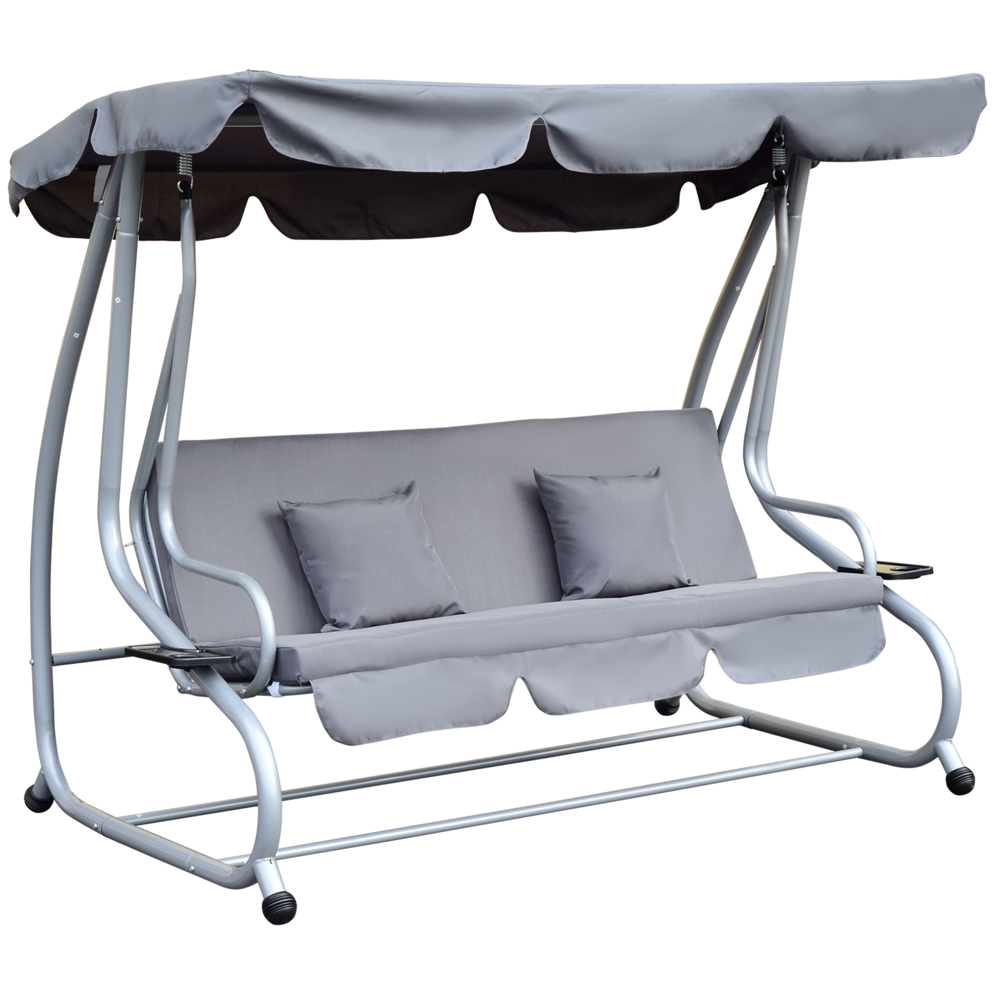 Outsunny Dondolo Letto da Giardino 3 Posti Schienale Reclinabile Tetto Regolabile Grigio 200×120×164cm