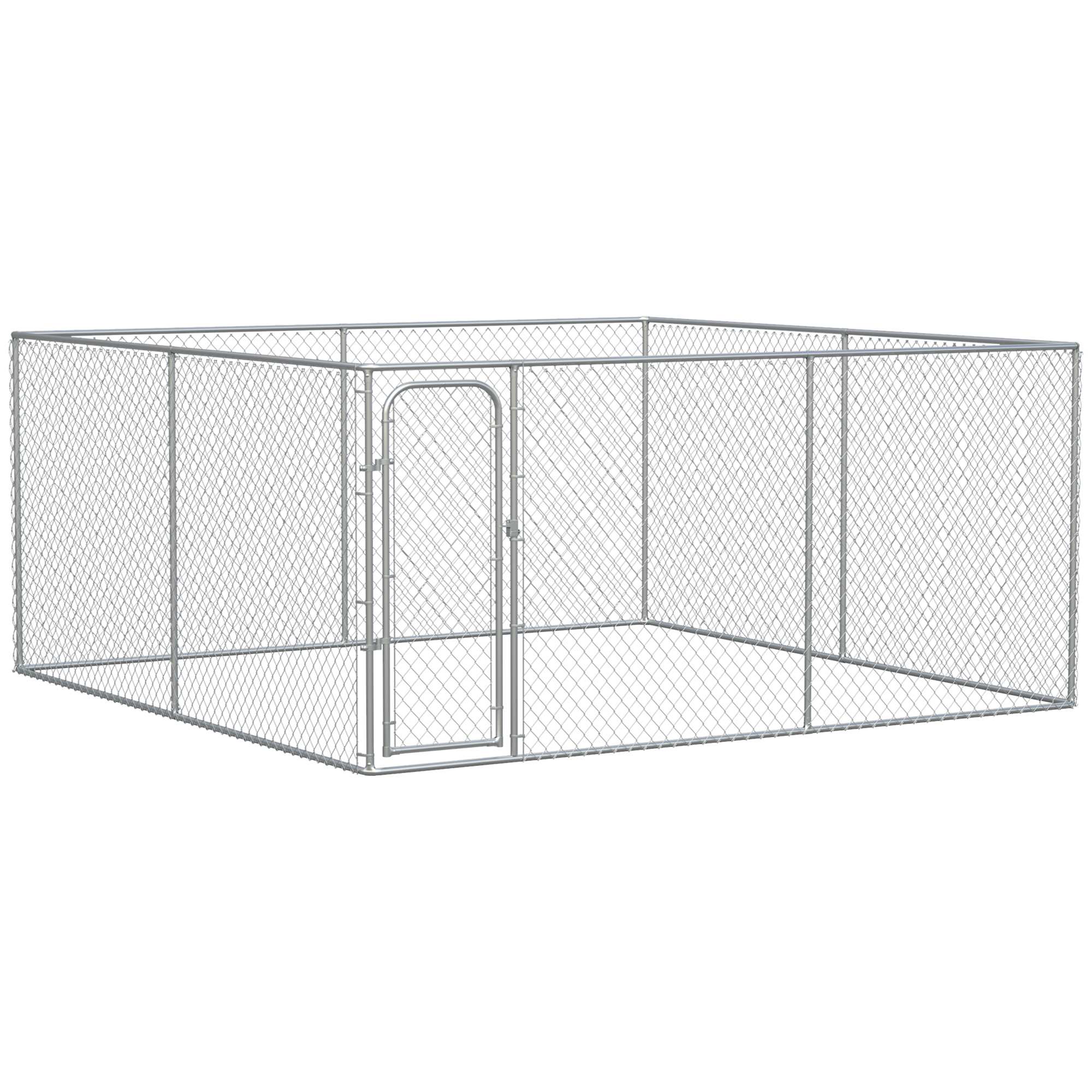PawHut Kennel per Cani da Esterno a Maglie con Porta con Blocco in Acciaio zincato, 400x400x182cm, Argento