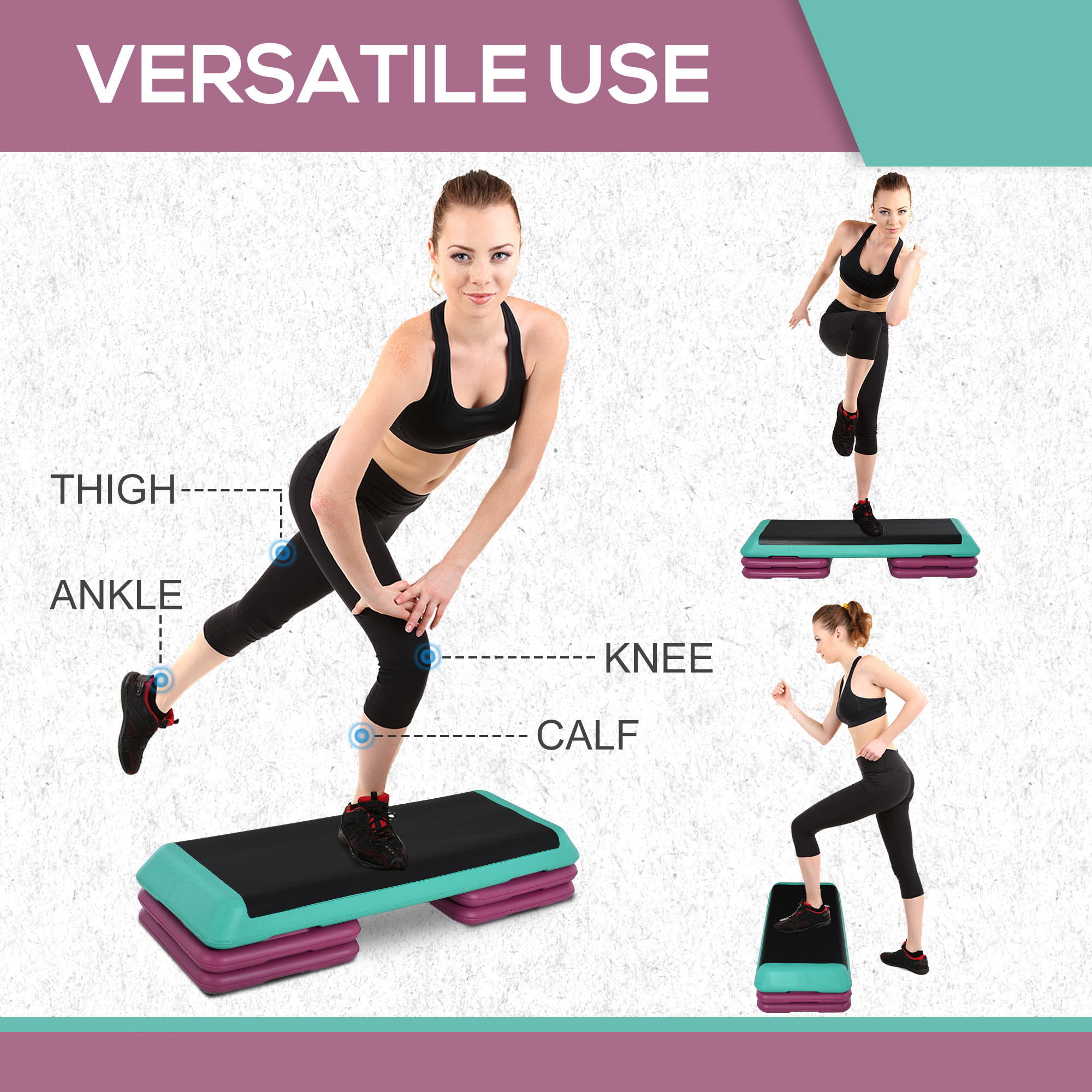 HOMCOM Adjustable Aerobic Stepper, 3-Level Exercise Platform with Non-Slip Surface, Compact Fitness Equipment, Black