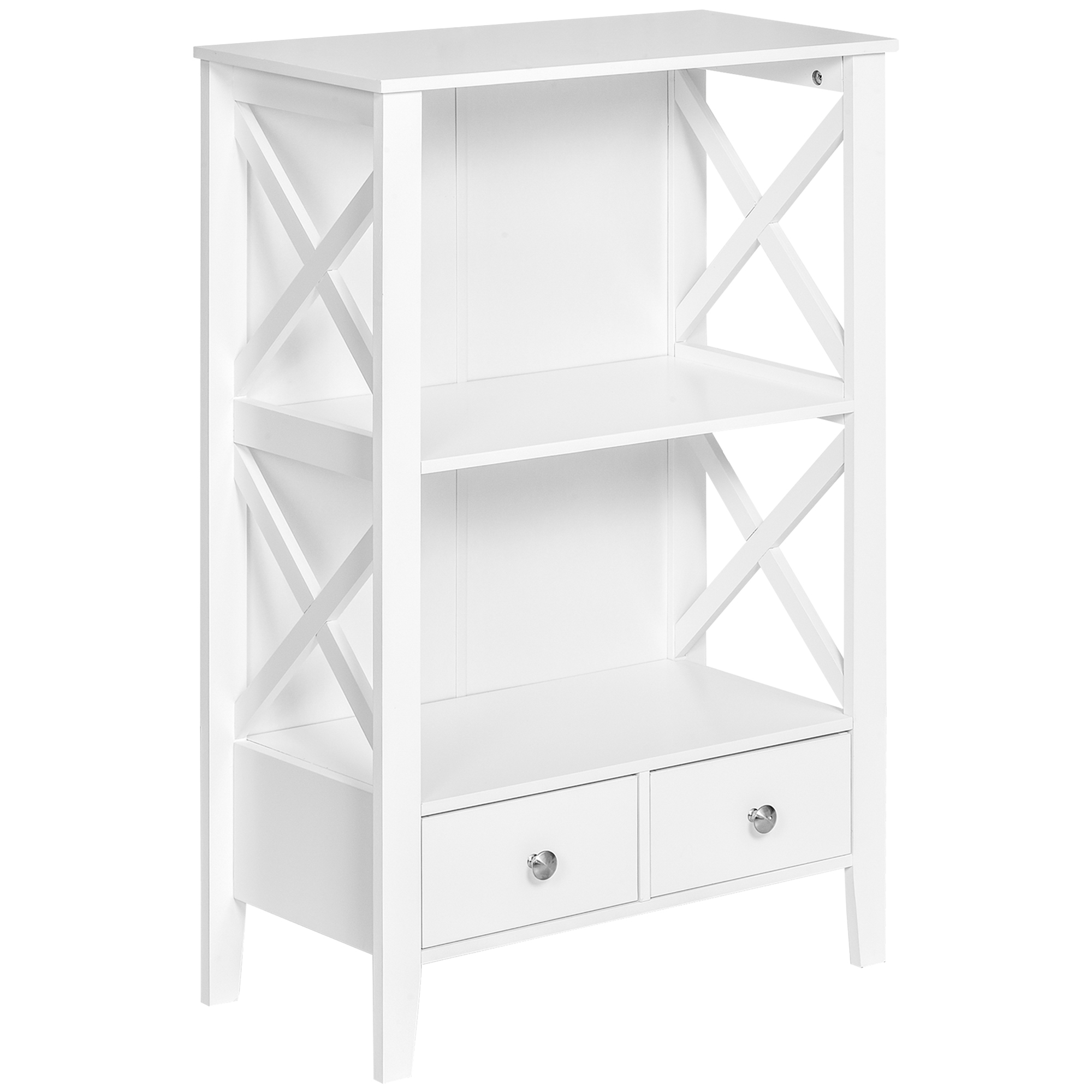 kleankin Armario para Baño con 2 Estantes Abiertas y 2 Cajones Mueble Auxiliar de Almacenaje para Cocina Salón Dormitorio 60x30x91,5 cm Blanco