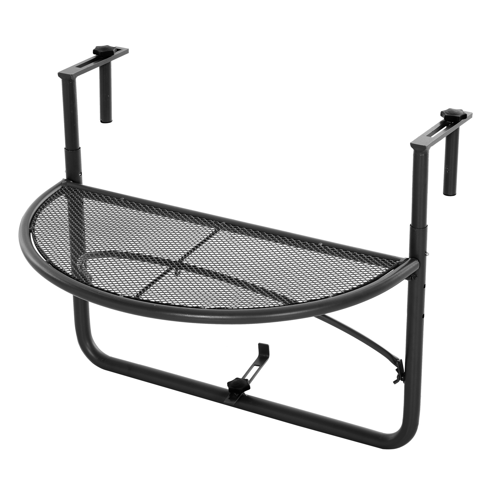 Stolik balkonowy tarasowy wiszący z regulacją wysokości półokrągły ø30 cm metal czarny 60 x 45 x 50 cm outsunny