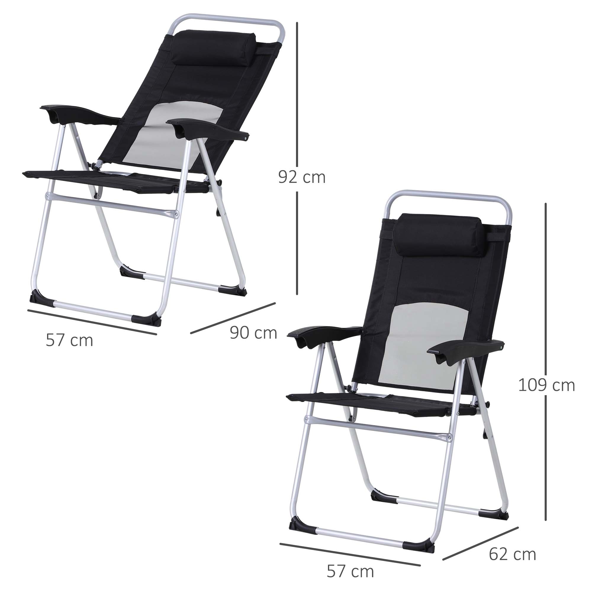 Outsunny Folding Garden Chair, Outdoor Patio Armchair with 3-Position Adjustable Recliner, Reclining Seat with Pillow for Comfort, Black