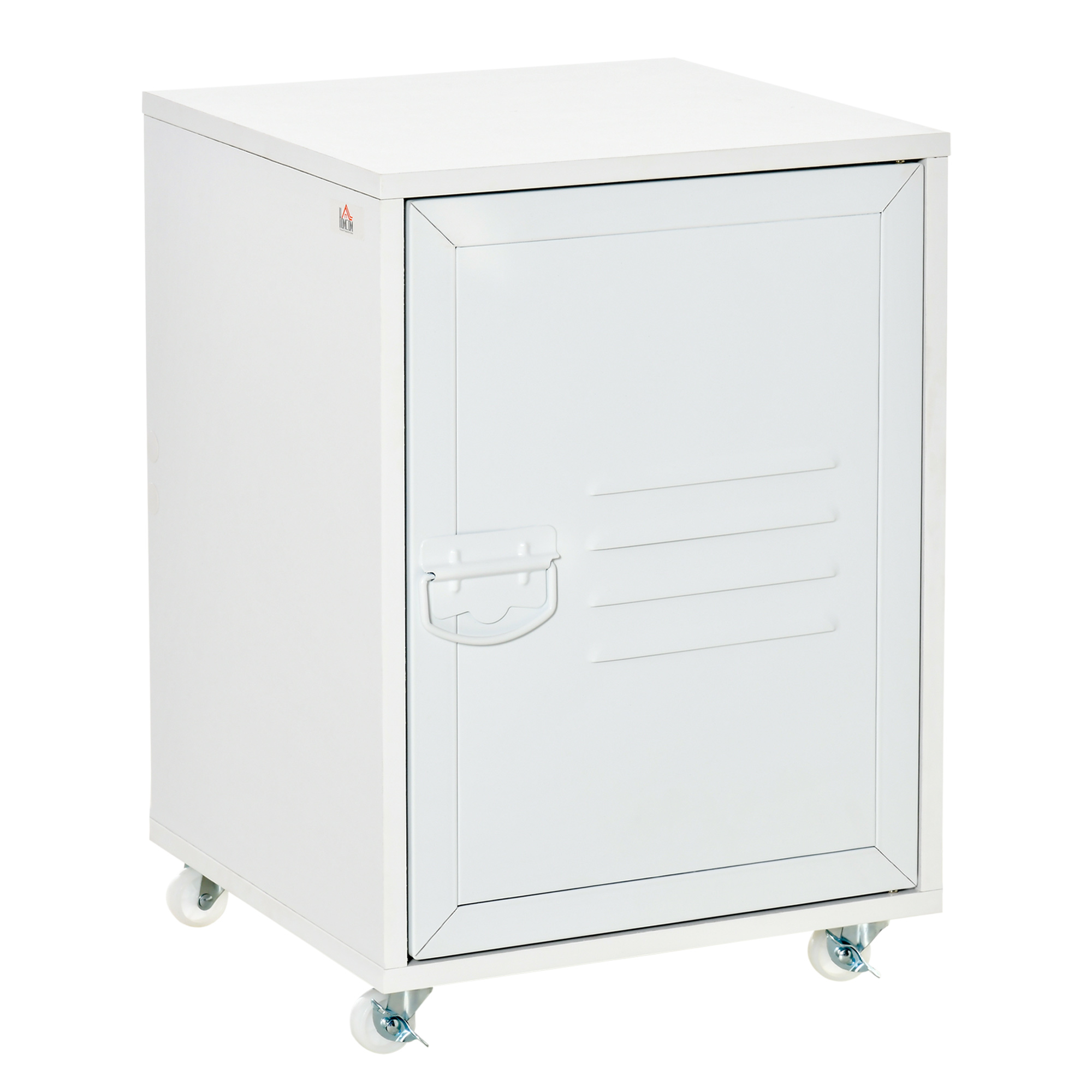 HOMCOM Mobile Bedside Cabinet Industrial Style, Rolling End Table with Metal Door, Adjustable Shelf & Wheels for Bedroom, Office Storage, White
