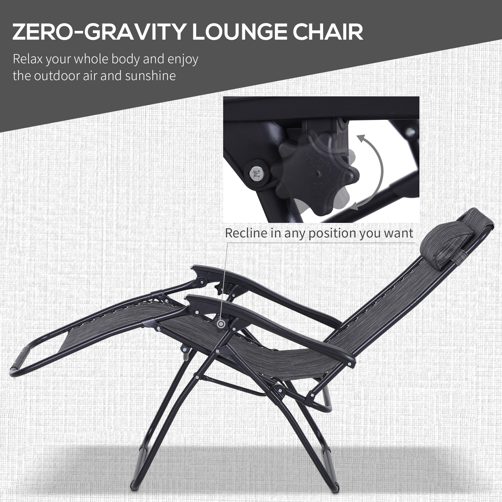 Outsunny Folding Zero Gravity Sun Lounger and Table Set, Reclining Garden Chairs with Cup Holders, Light Grey