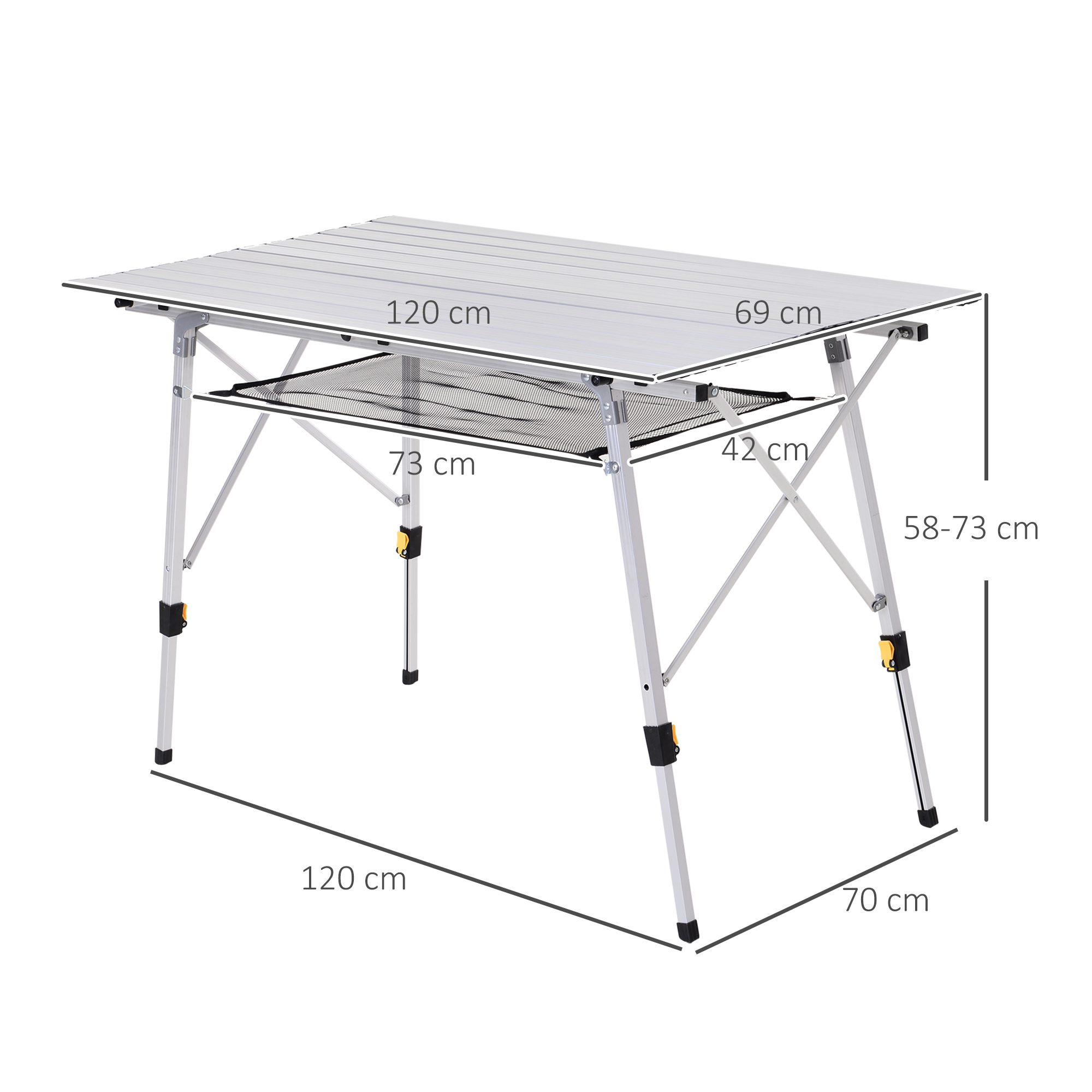 Outsunny Aluminium Portable Folding Picnic Table 4FT, Roll Up Top with Mesh Layer Rack, Ideal for Camping BBQ, Includes Carrying Bag