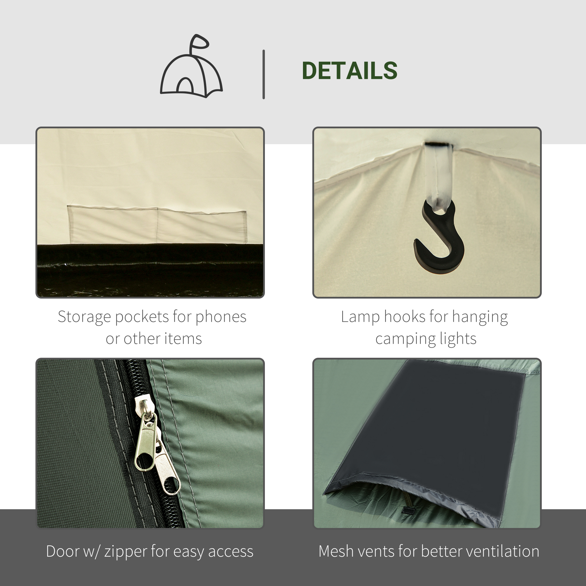 Outsunny Spacious 5 Man Camping Gazebo, Waterproof Tent with Rainfly, 3 Comfortable Rooms, Easy Transport with Carry Bag, Green