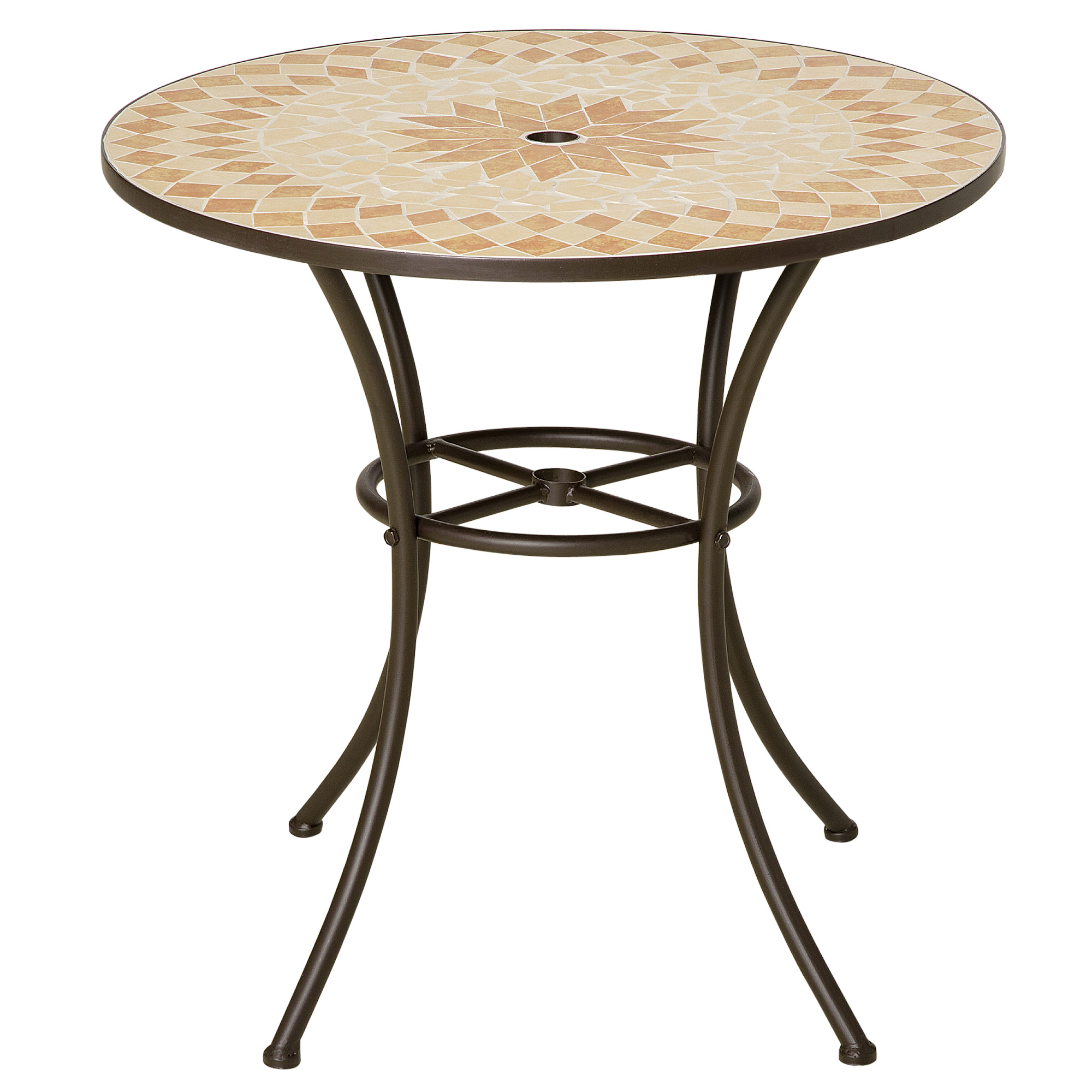 Outsunny Mesa de Jardín Redonda Mesa de Mosaico con Superficie de Cerámica y Macro de Metal Carga 60 kg para Patio Terraza Ø76x75 cm Beige y Marrón