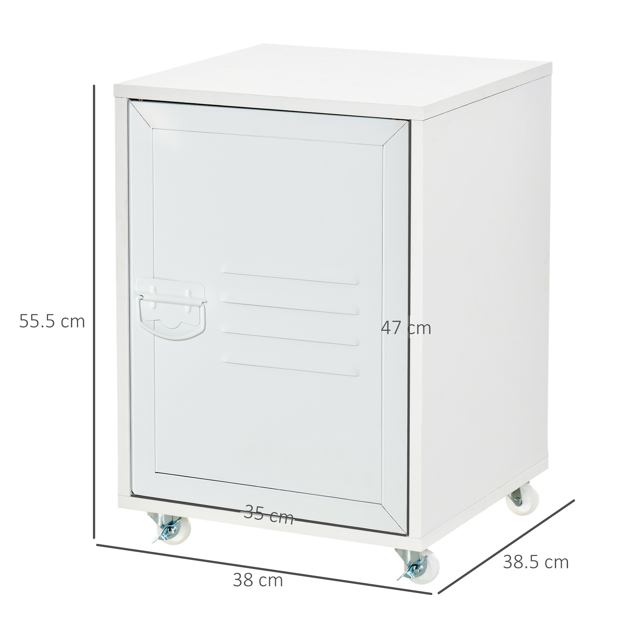 HOMCOM Mobile Bedside Cabinet Industrial Style, Rolling End Table with Metal Door, Adjustable Shelf & Wheels for Bedroom, Office Storage, White
