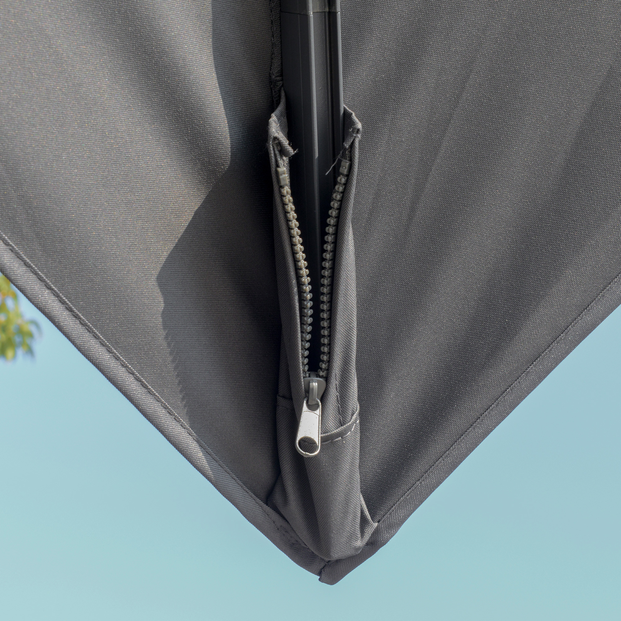 Outsunny 3m Cantilever Parasol, Outdoor Offset Patio Umbrella, Solar LED Lighted Hanging Sun Shade Canopy w/ Tilt and Crank Handle, Cross Base, Grey