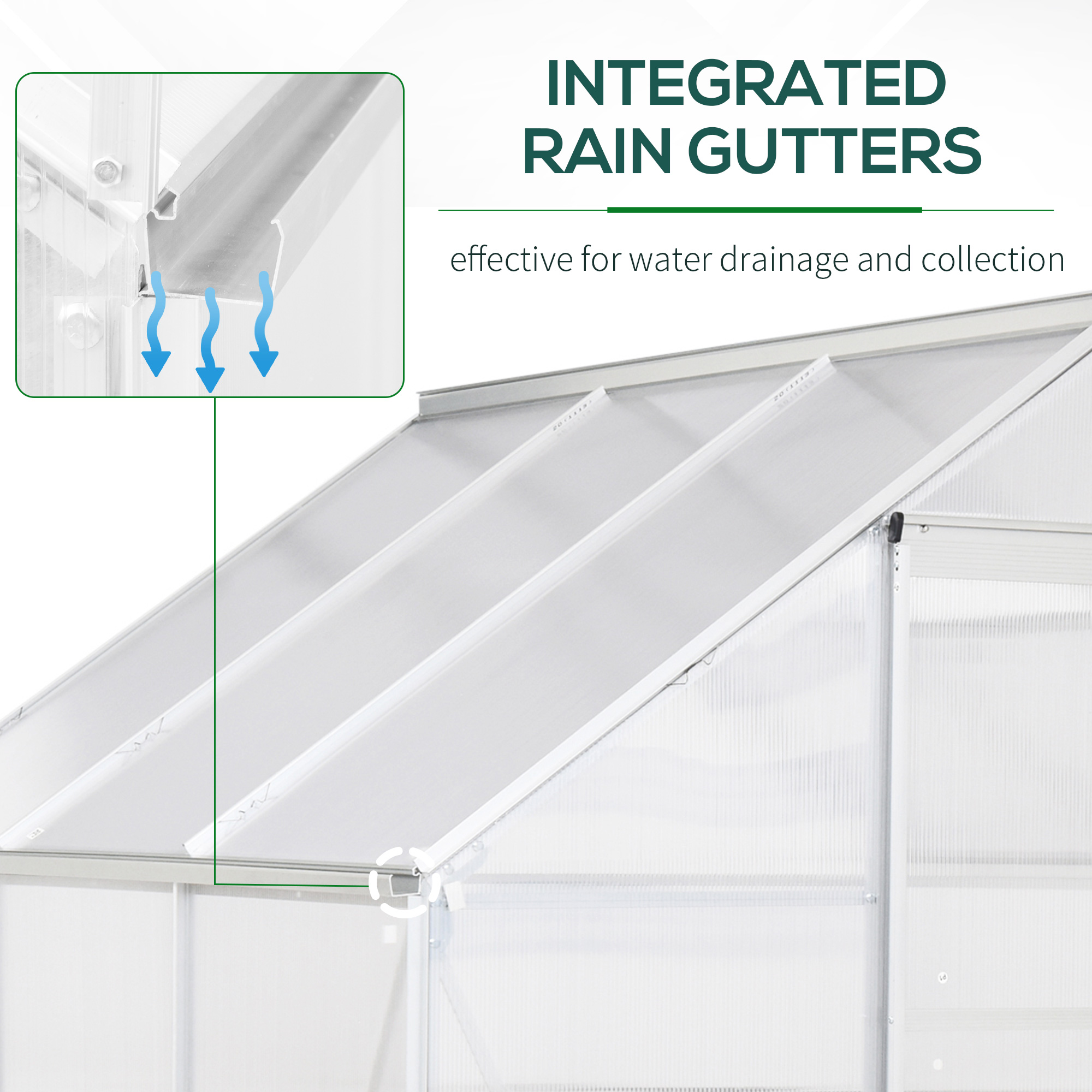 Outsunny 6 x 6 ft Walk-In Greenhouse Polycarbonate Lean to Greenhouse Grow House w/ Aluminium Frame, Sliding Door, Adjustable Window