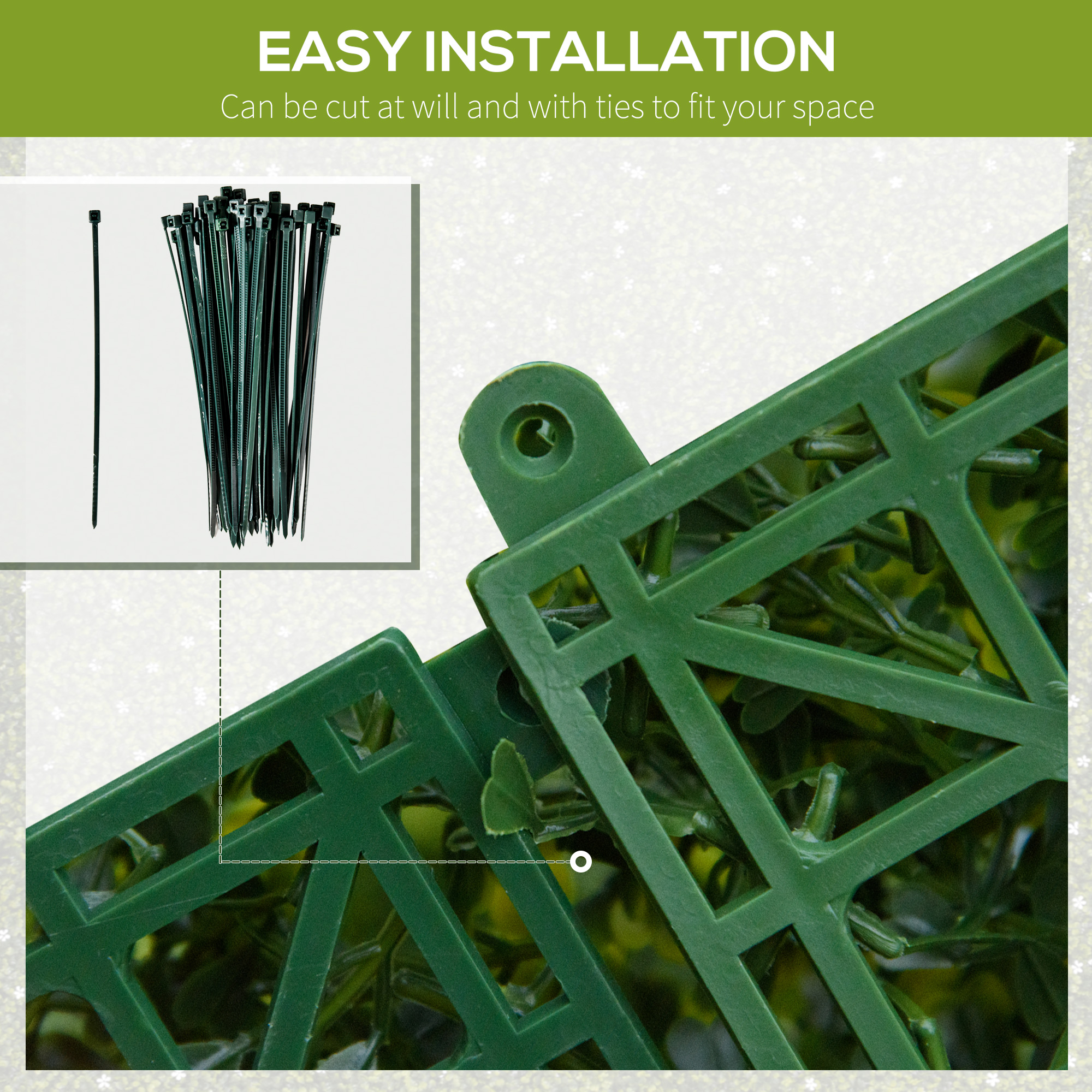 Outsunny 12PCS Artificial Boxwood Wall Panels 50cm x 50cm Grass Privacy Fence Screen Faux Hedge Greenery Backdrop Encrypted Milan Grass