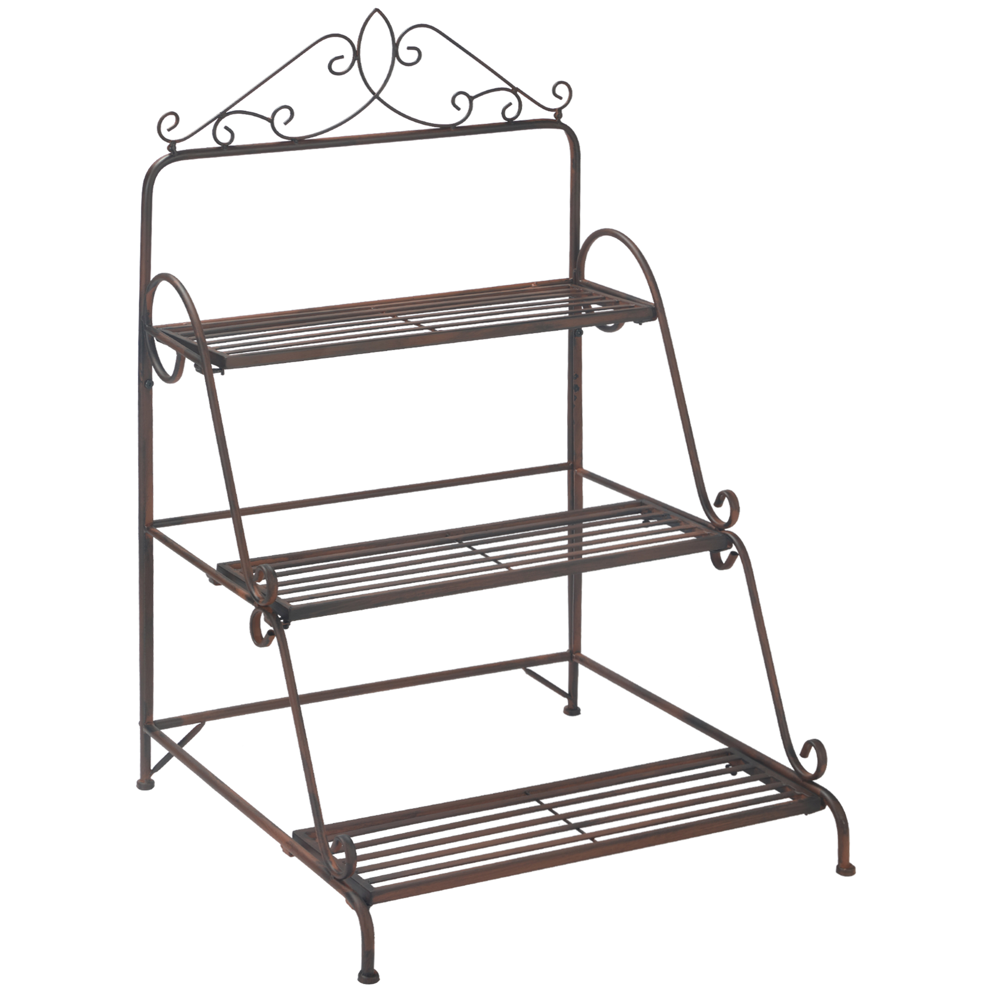 Outsunny Fioriera da Esterni a 3 Livelli per Soprammobili, Scaffale per Piante da Giardino in Metallo, 60.5x59.5x95.5cm, Marrone