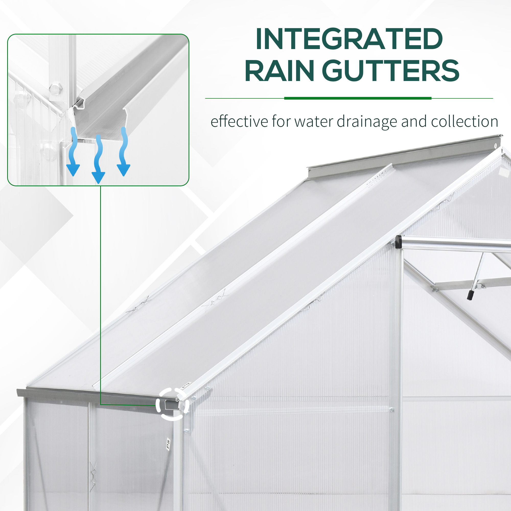 Outsunny Walk-In Greenhouse Polycarbonate Panels Aluminium Frame w/ Sliding Door Adjustable Window Inner Area Plant Flower Grow, 6 x 4 ft