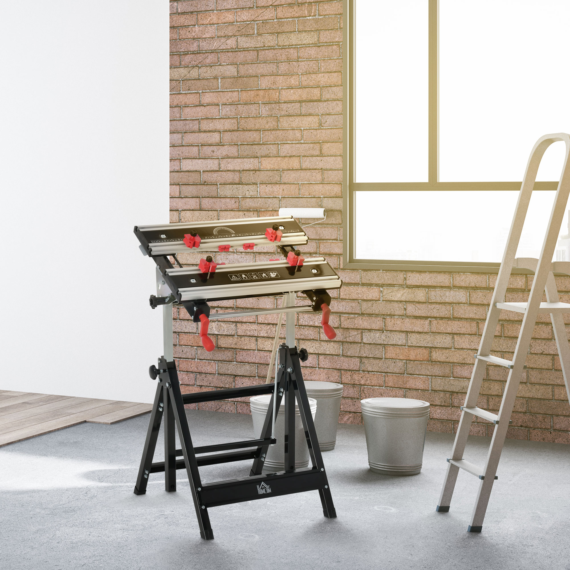 Foldable Work Bench Tool Stand with Adjustable Height and Clamps, Carpenter Saw Table