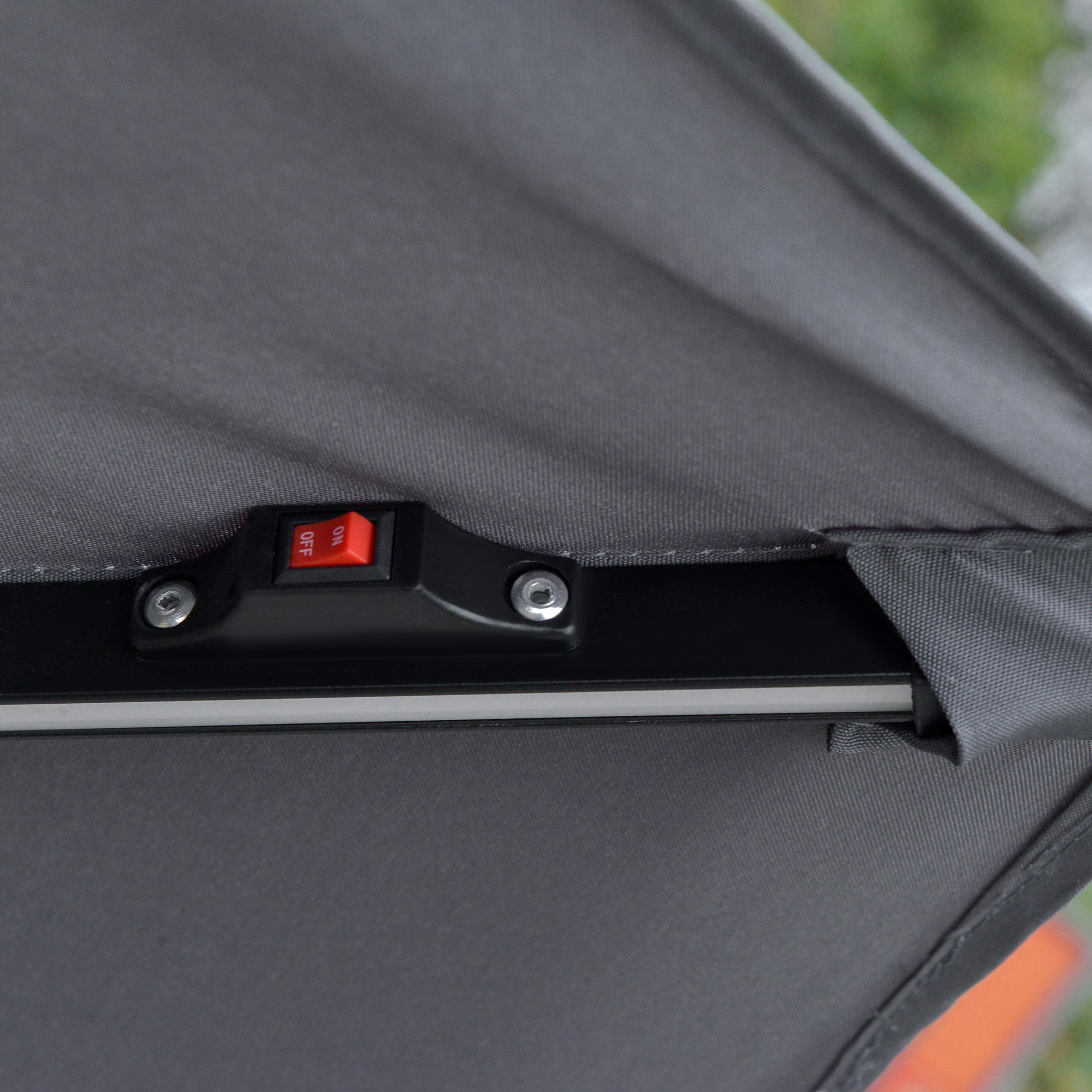 Outsunny 3(m) Cantilever Banana Parasol Hanging Umbrella with Double Roof, LED Solar lights, Crank, 8 Sturdy Ribs and Cross Base for Outdoor, Garden
