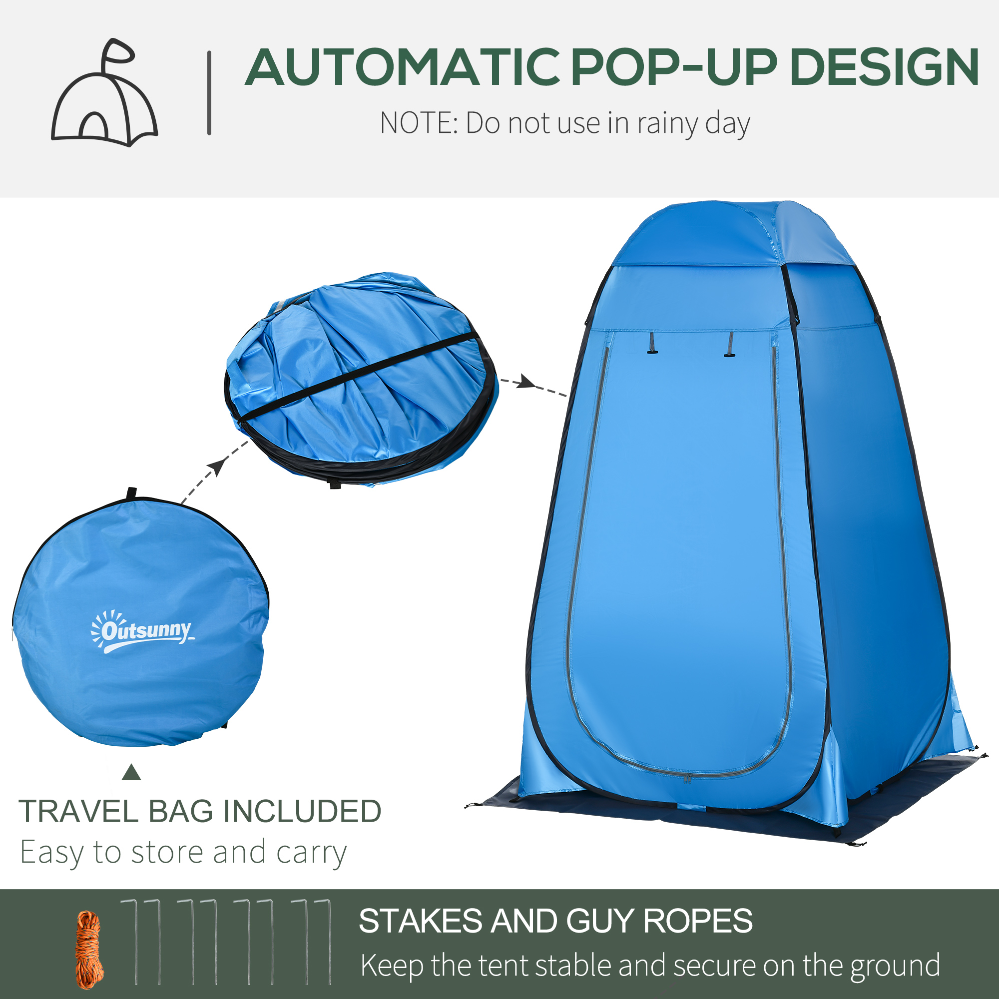 Outsunny Pop-Up Camping Shower Tent, Portable Outdoor Privacy Toilet, Changing Dressing Room with Carrying Bag, Blue