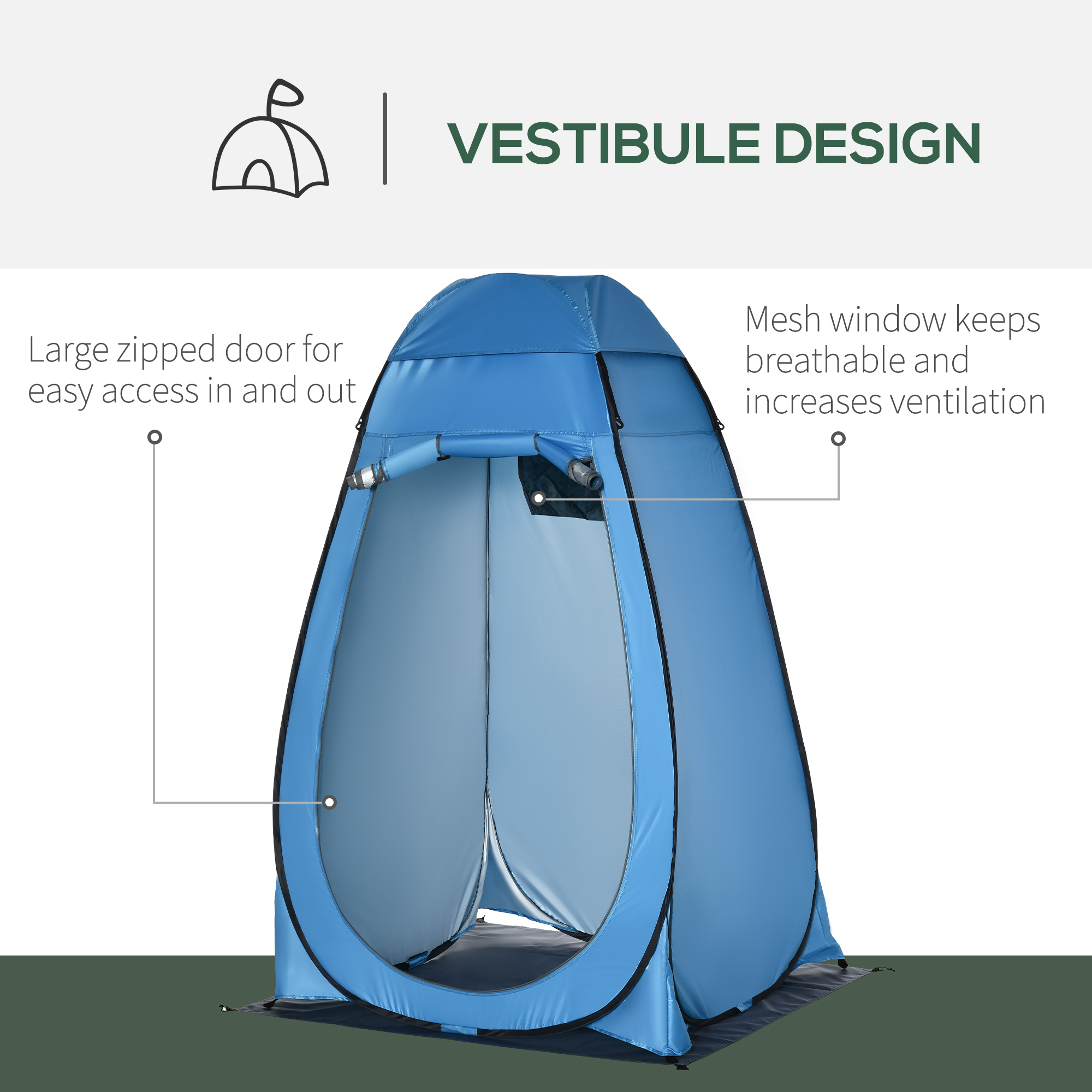 Outsunny Pop-Up Camping Shower Tent, Portable Outdoor Privacy Toilet, Changing Dressing Room with Carrying Bag, Blue