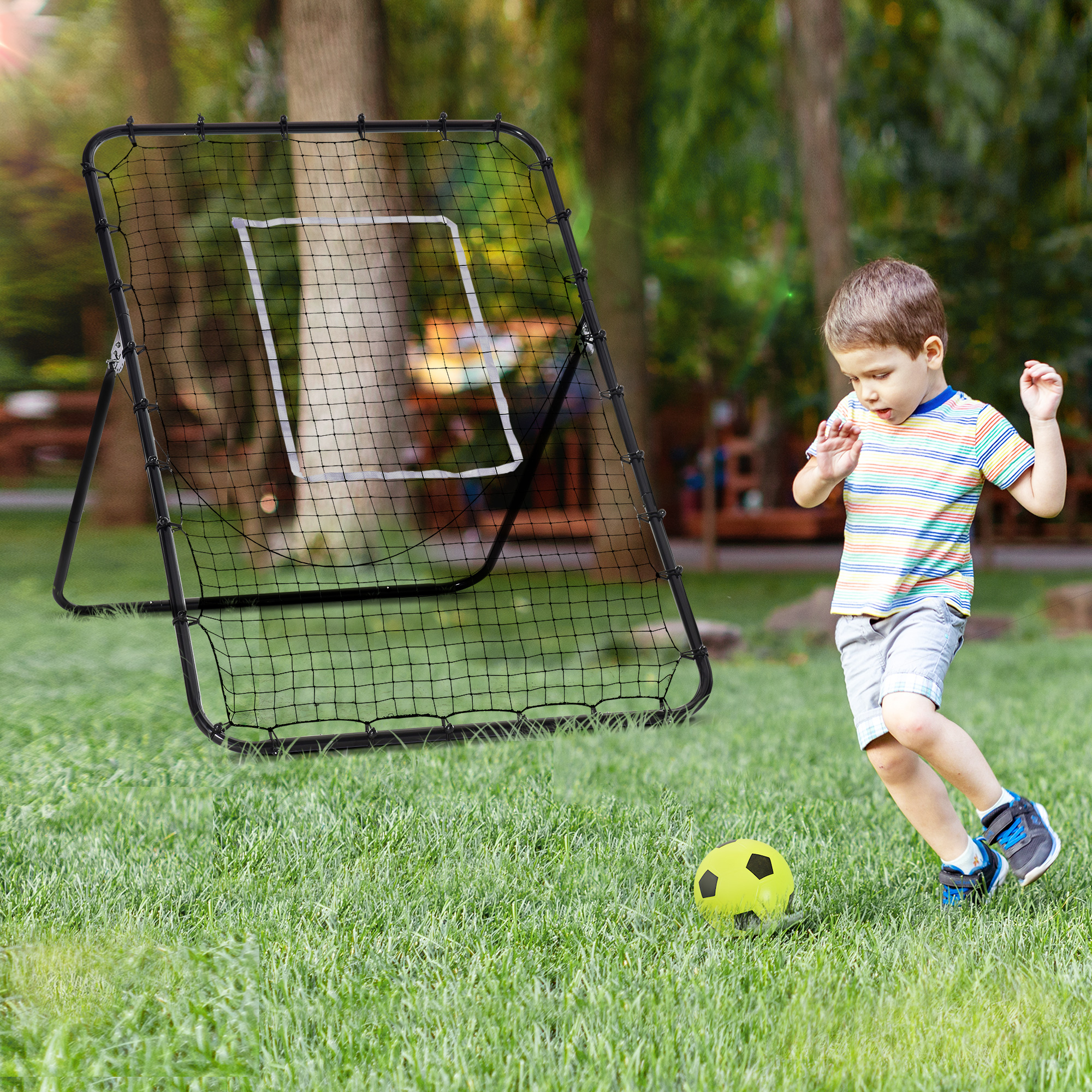 HOMCOM Football Training Rebounder Net, Adjustable Kickback Soccer Goal, Foldable for Kids & Adults, Black