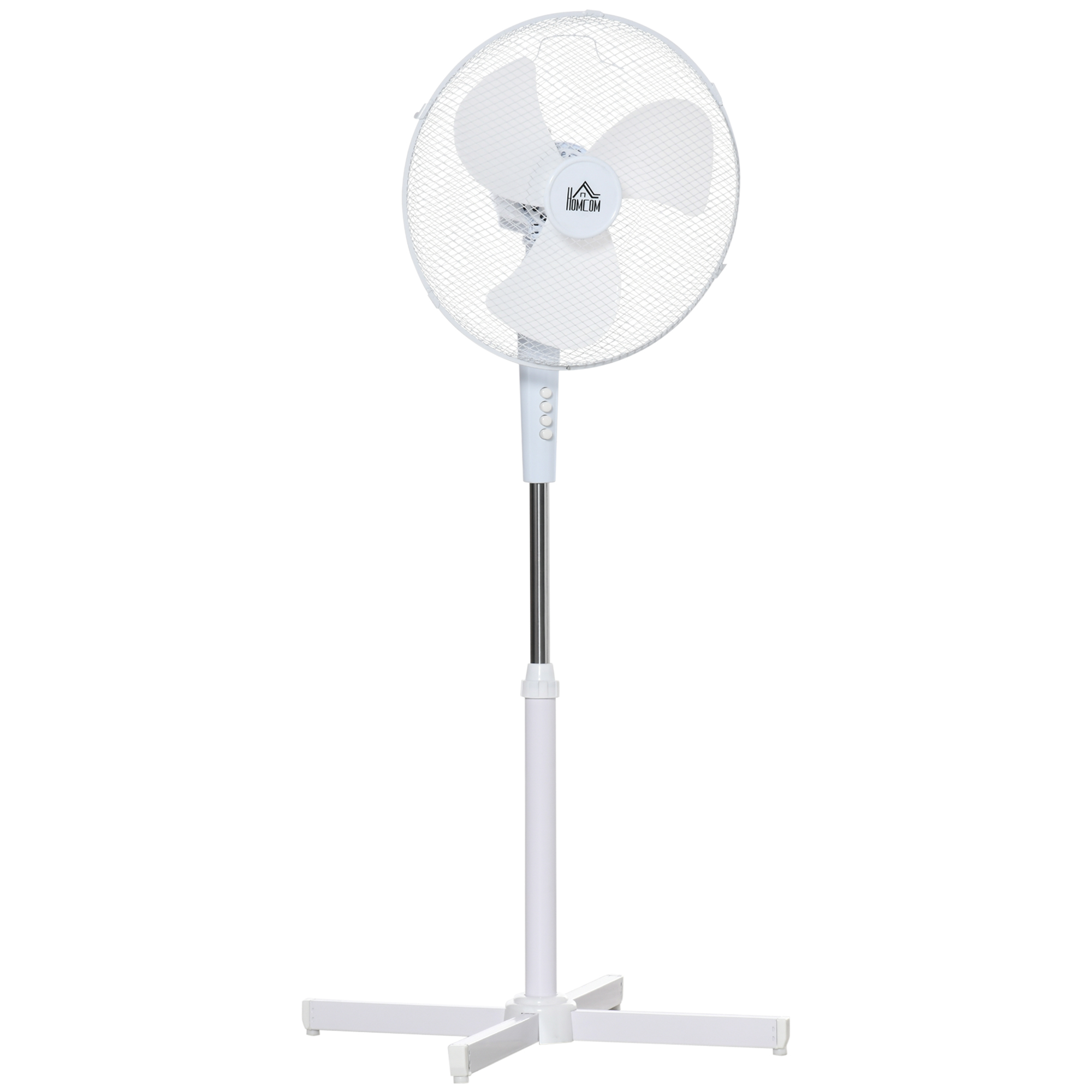 HOMCOM Ventilatore a Piantana a 3 Velocità con Altezza Regolabile, Angolo di Inclinazione a 80° e Telecomando, in PP, 60x60x90-120cm, Bianco