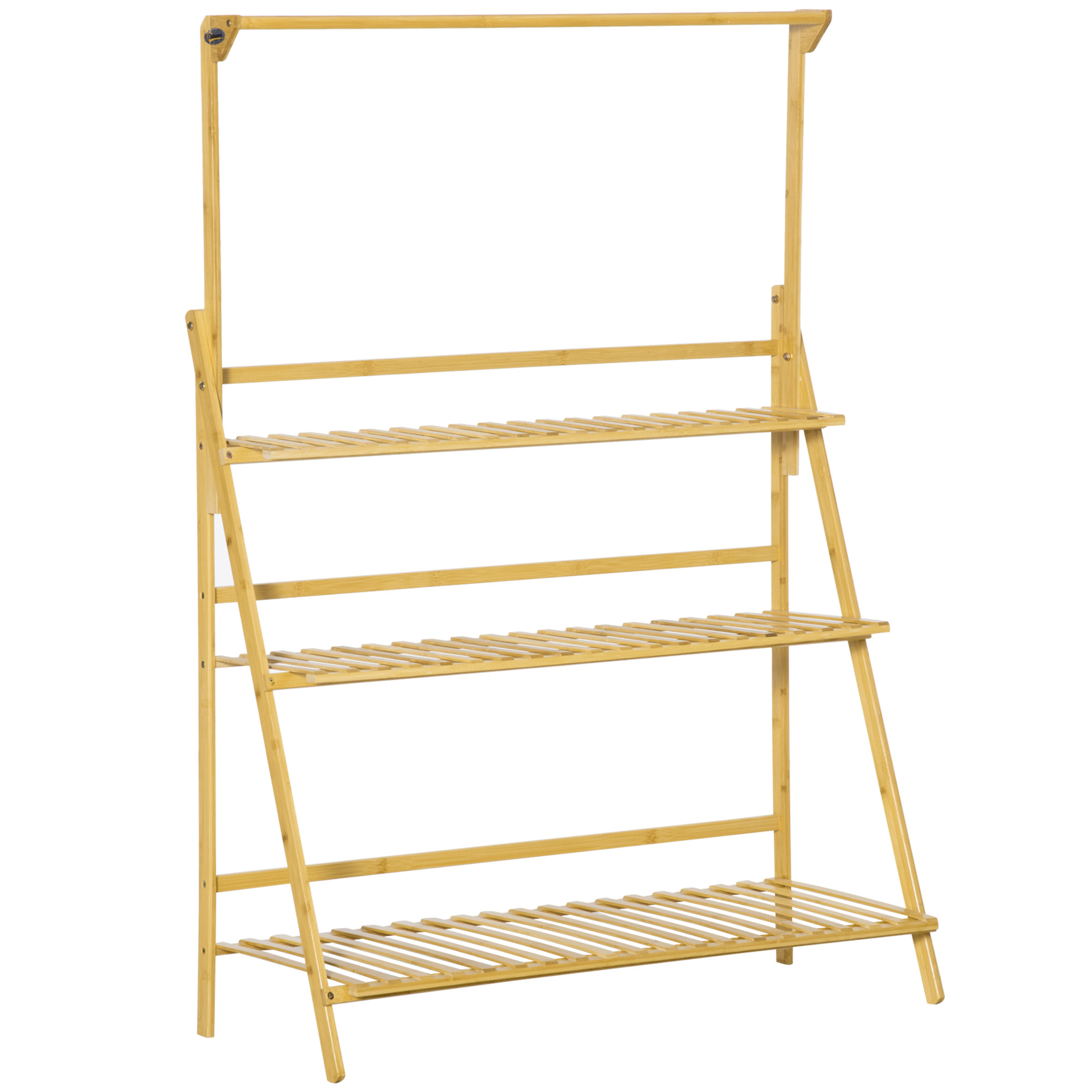 Outsunny Blumentreppe aus Holz Pflanzenständer Leiterregal einstellbare Hängehöhe Blumenständer hängende Bamboo Natur innen draußen 100 x 40 x 143 cm Naturholz