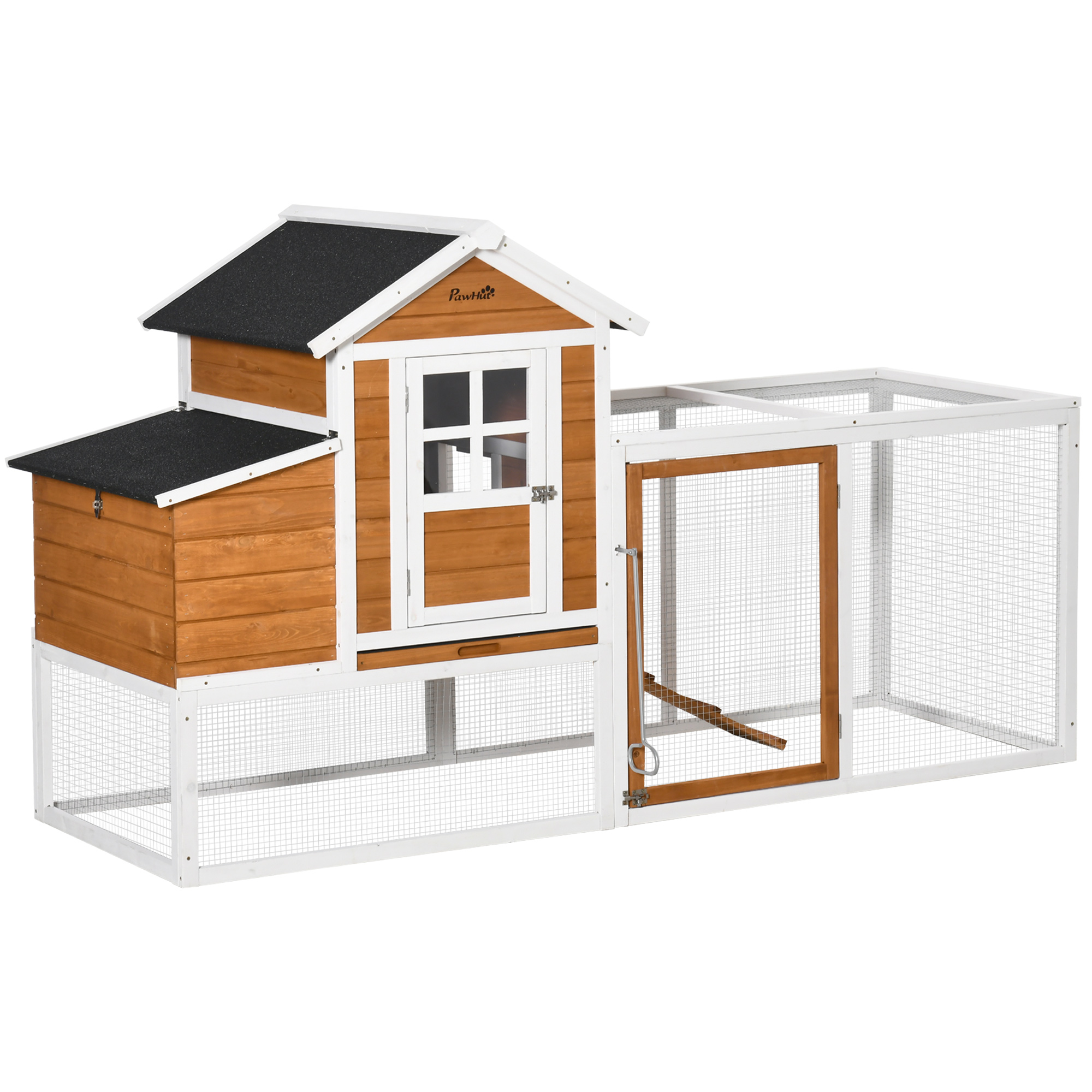 PawHut Gallinero de Madera Exterior Jaula para 2-4 Gallinas de 2 Niveles con Nido Techo Asfáltico Abatible 192,7x78,9x111 cm Naranja|AOSOM ES