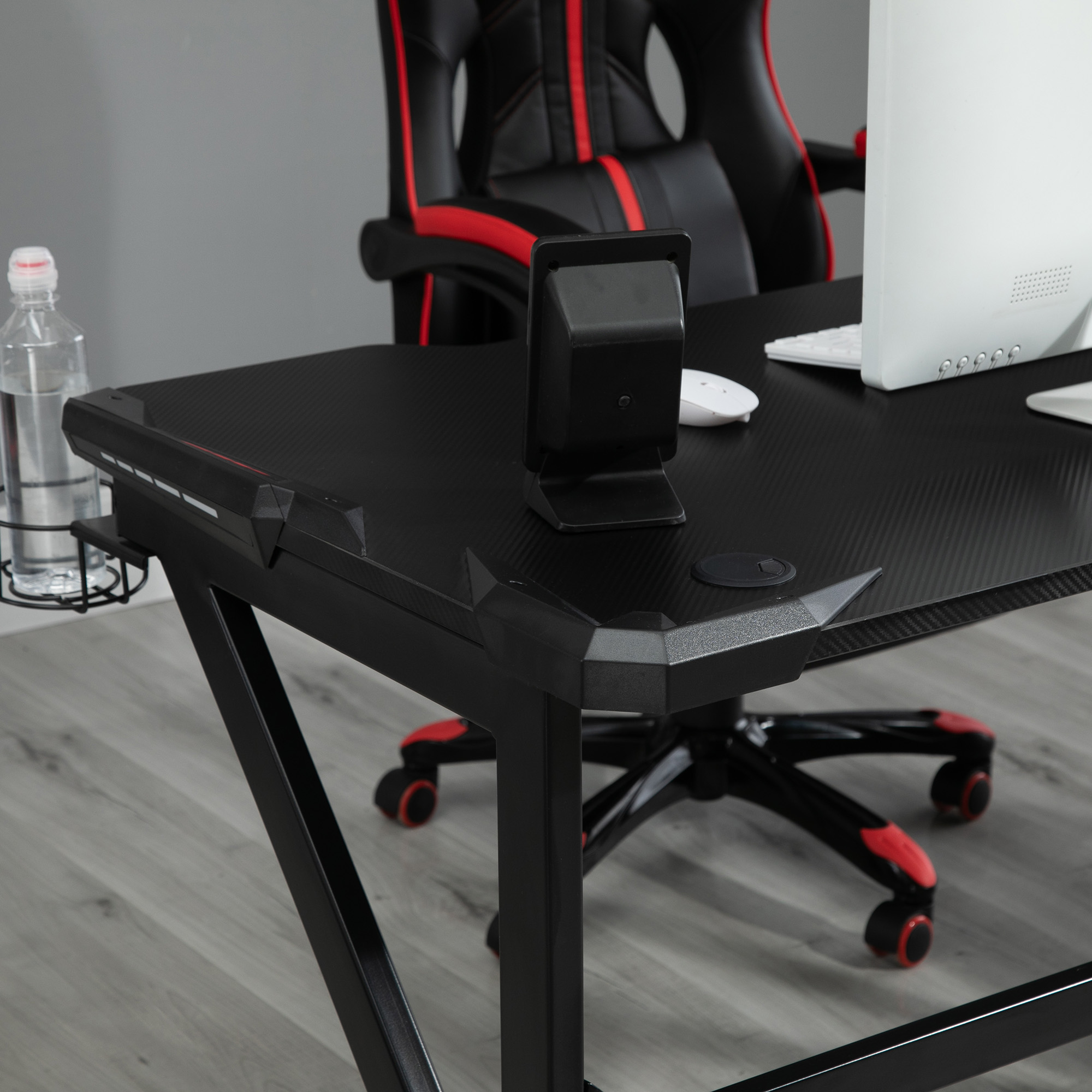 HOMCOM Gaming desk with Cup Holder Headphone Hook Feet Adjustable 120 x 66 x 75cm Black