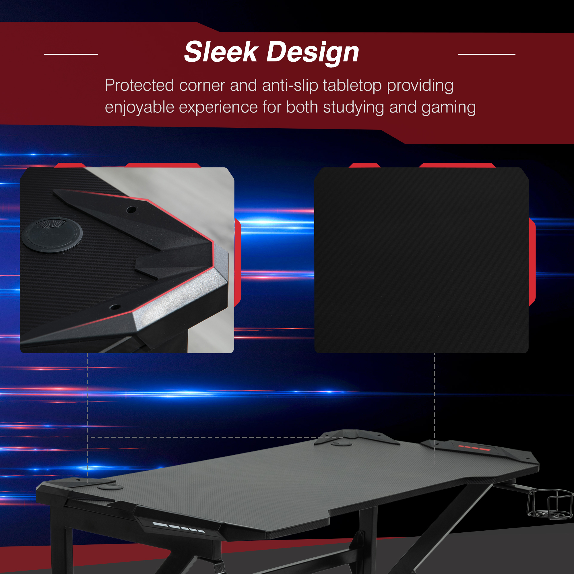 HOMCOM Gaming desk with Cup Holder Headphone Hook Feet Adjustable 120 x 66 x 75cm Black