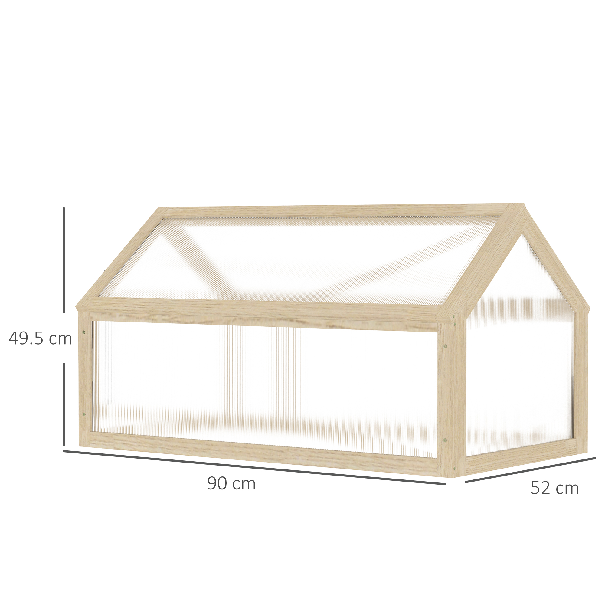 Outsunny Polycarbonate Cold Frame Greenhouse, Wooden Grow House with Top Opening for Flowers, Vegetables, 90 x 52 x 50 cm, Natural
