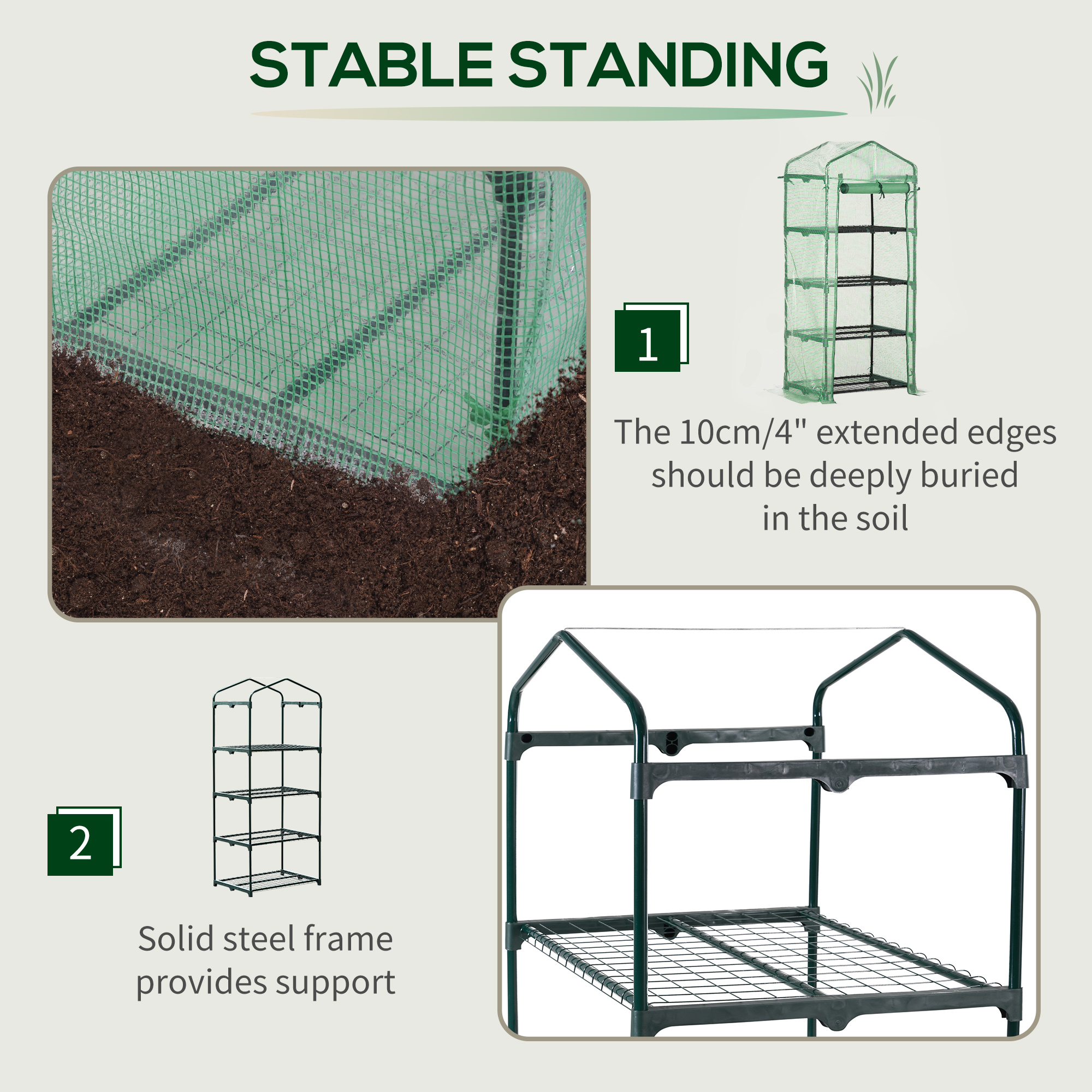 Outsunny Mini Greenhouse 4 Tier, Portable with Steel Frame, PE Cover, Roll-up Door, 70 x 50 x 160 cm, Green