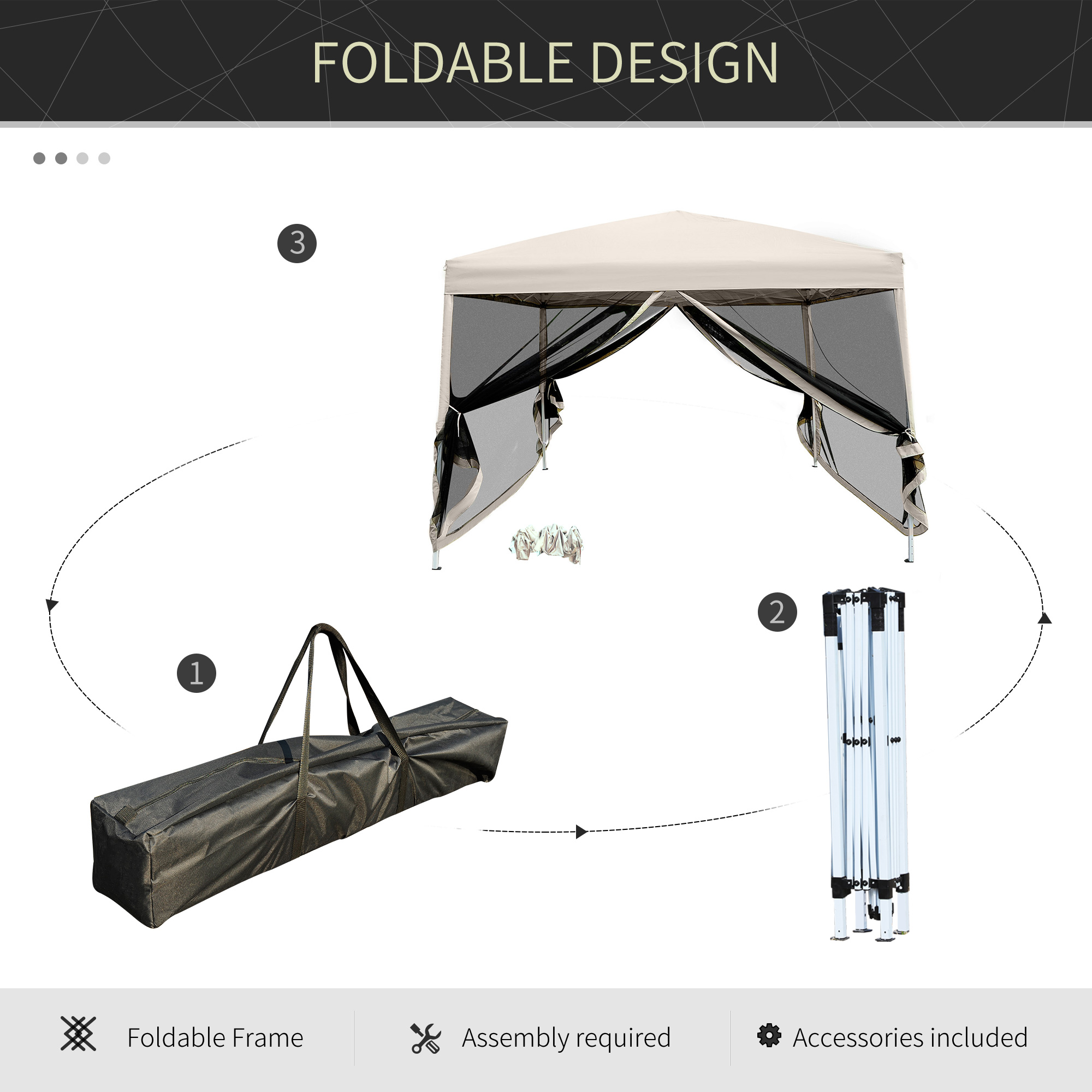 Outsunny 3x3m Pop Up Gazebo W/ Mesh Walls-Tan   