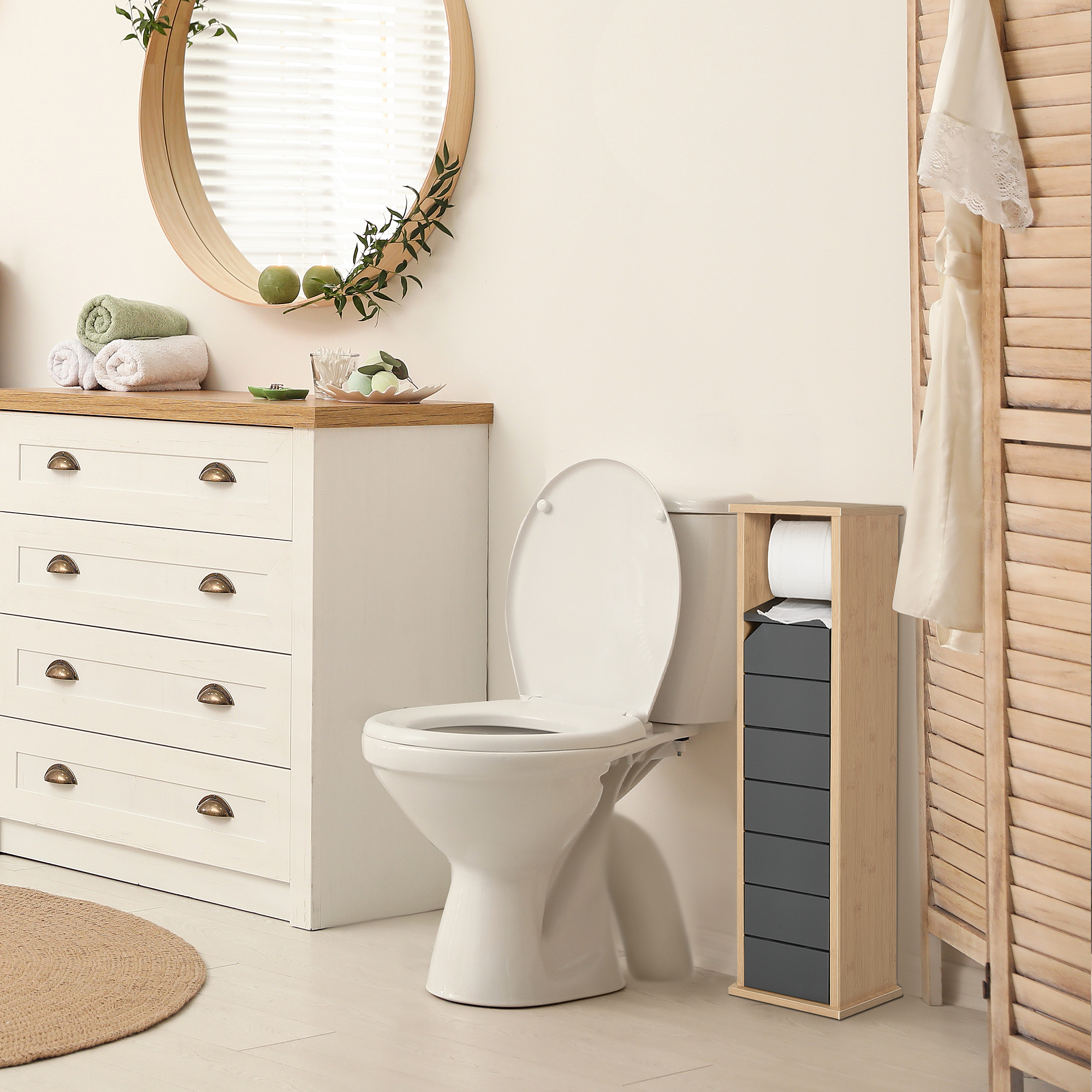 Mobiletto Porta Carta Igienica Sottile Per Bagno - Bianco, 76cm