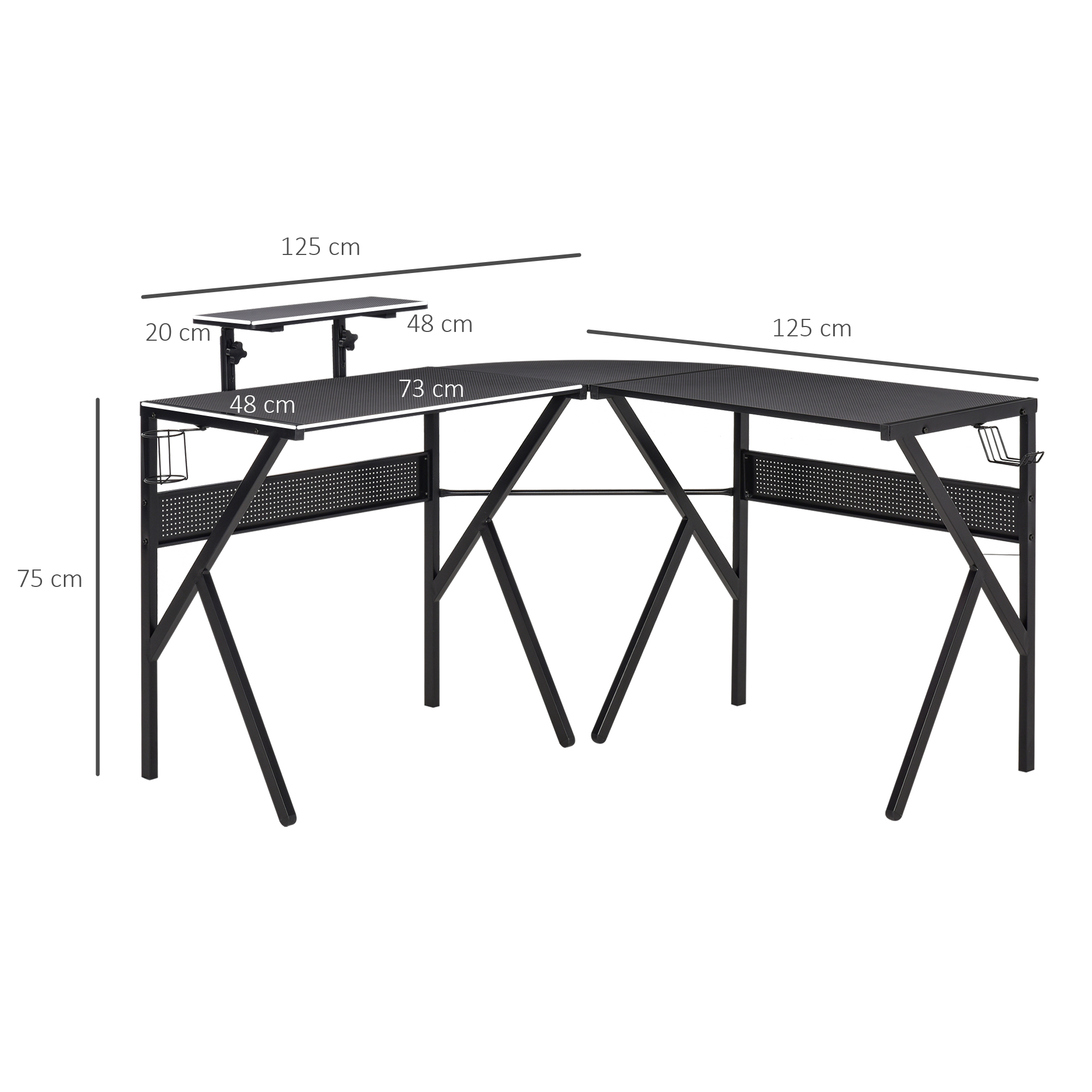 HOMCOM Gaming Desk L-Shaped Corner Computer Table for Home Office PC Workstations with Adjustable Monitor Stand , Black