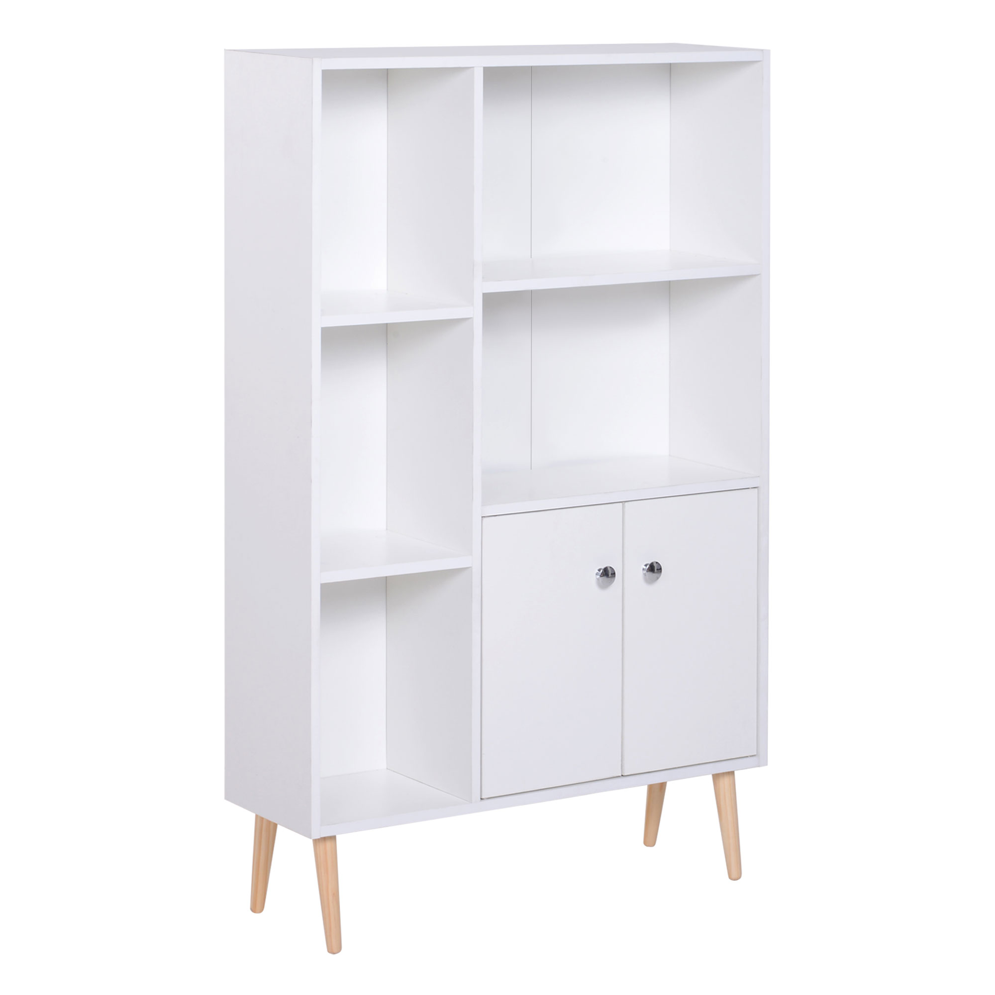 Homcom Mobiletto Libreria con Piedini in Legno di Pino, Mobile Portaoggetti Scaffale Cubo Porta Libri CD Bianco 80 x 23.5 x 118cm