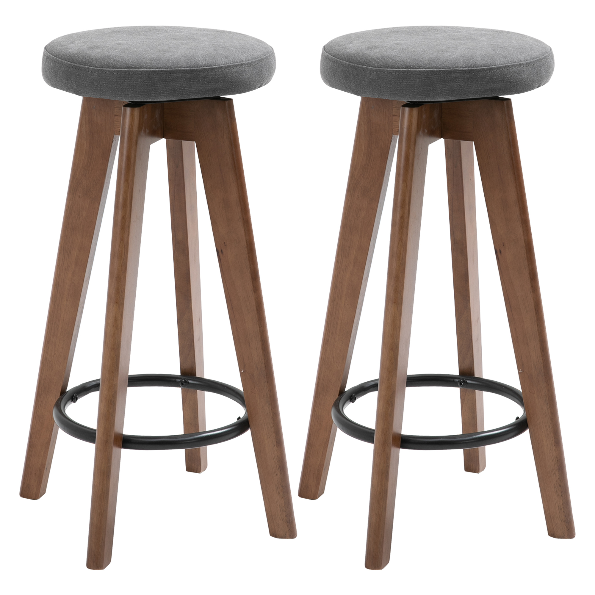 HOMCOM Set 2 Sgabelli da Bar Imbottiti Girevoli con Poggiapiedi, Gambe in Legno e Seduta in Tessuto, 41x41x69cm, Marrone