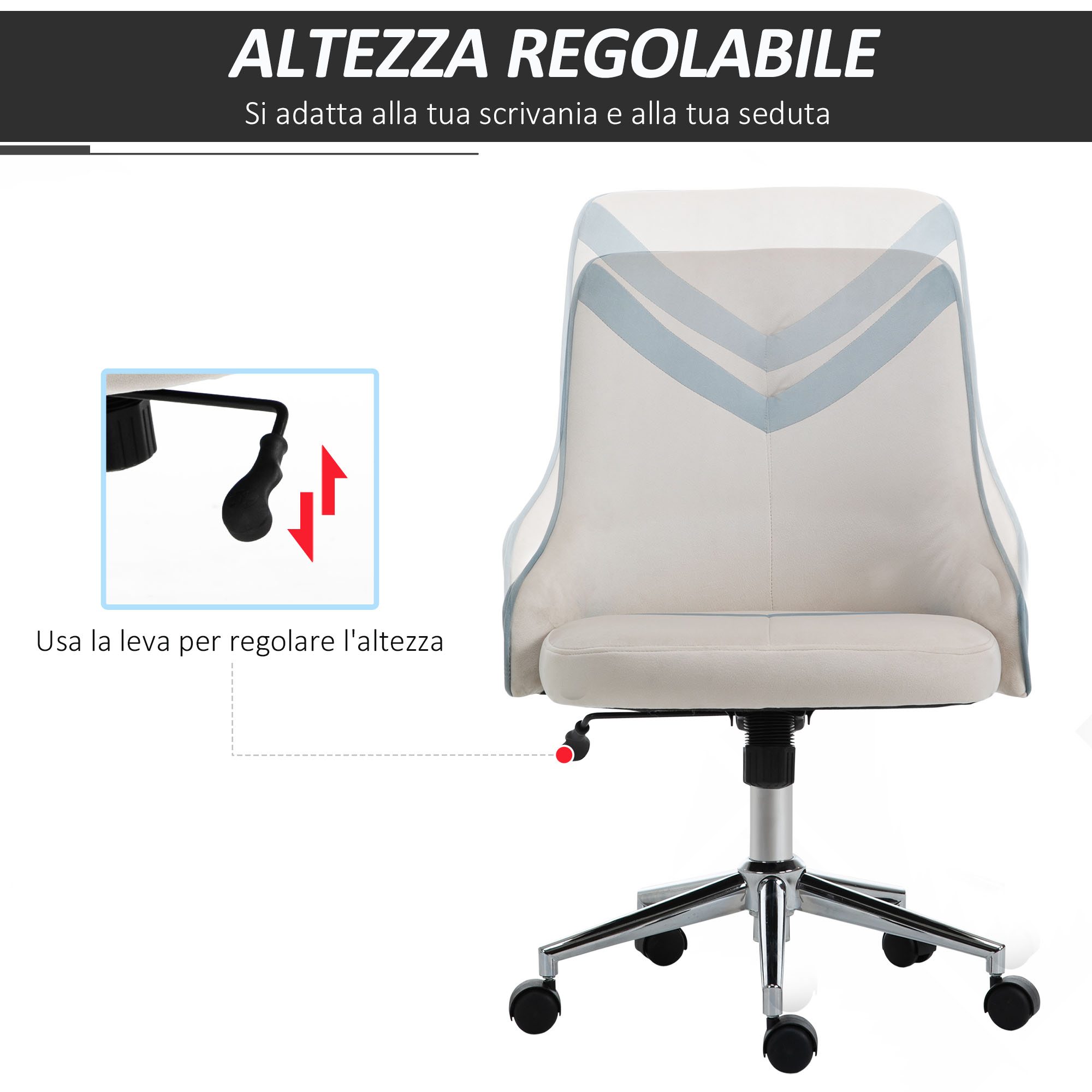 Vinsetto Sedia Ufficio Ergonomica Beige | Regolabile In Altezza, Girevole 360°, Base Cromata, In Rete
