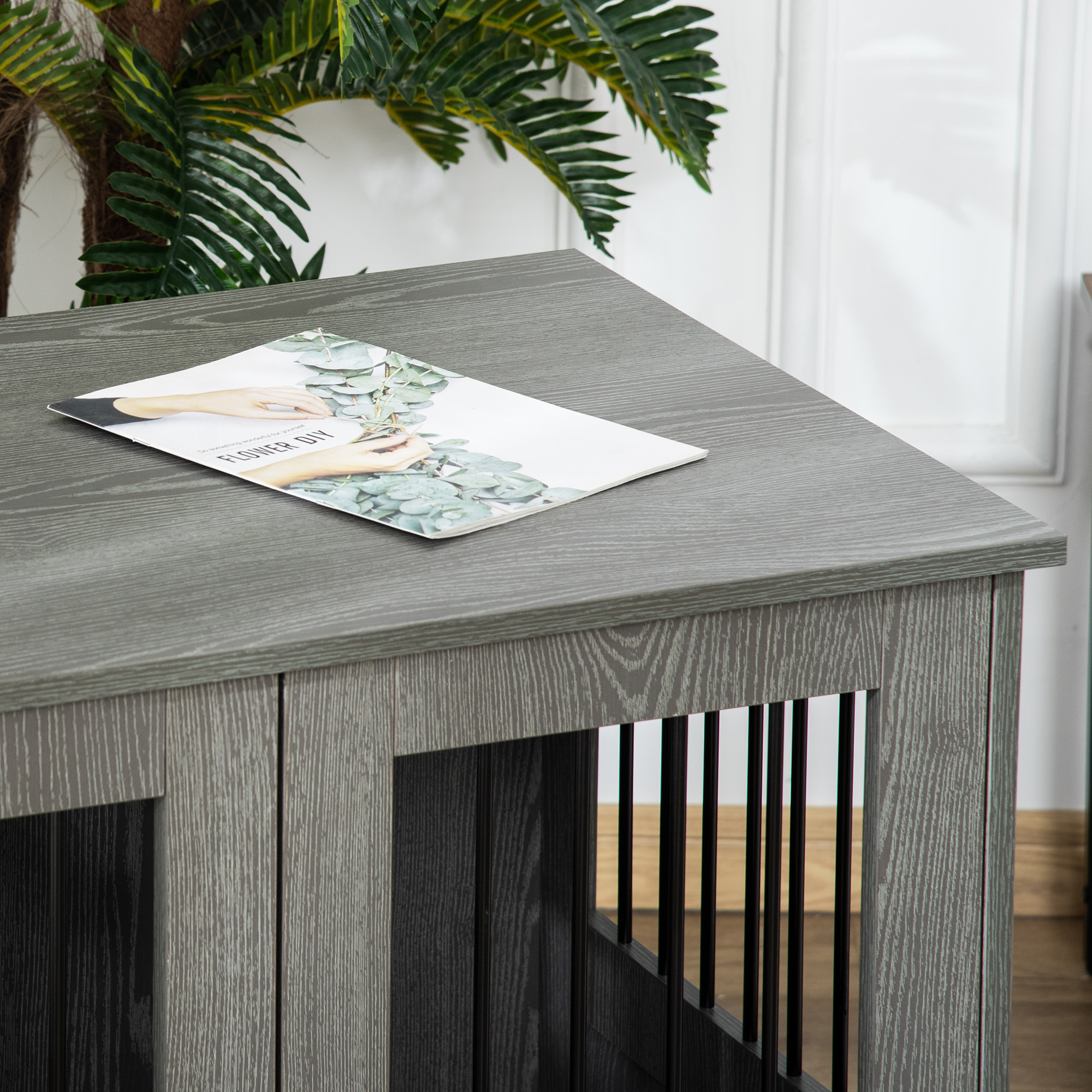 PawHut Pet Kennel End Table, Dog Crate Furniture for Small and Medium Dogs, Indoor Animal Cage with Magnetic Door, Grey