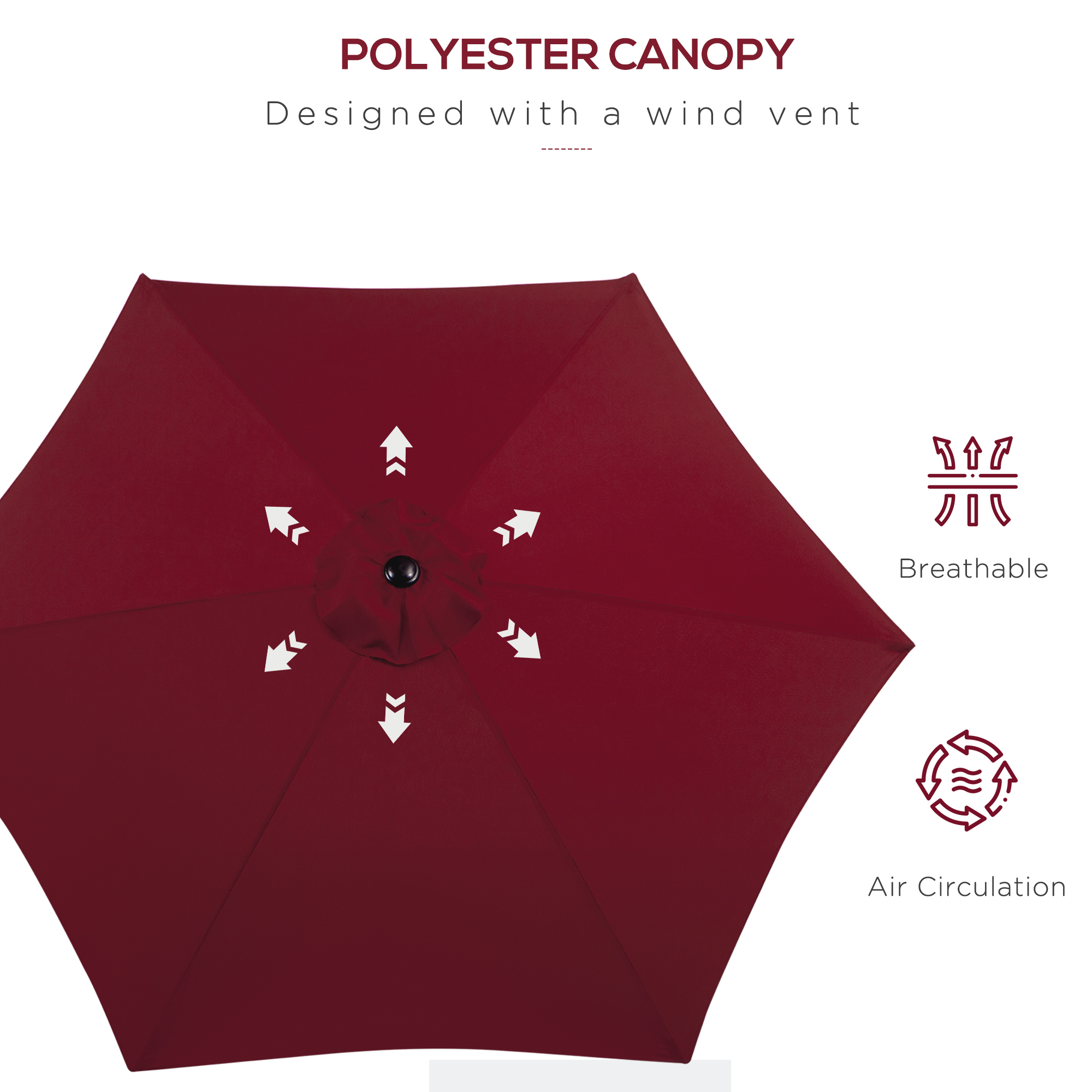 Outsunny 2.7M Tilting Parasol Sun Parasol Outdoor Garden Umbrellas Sun Shade Aluminium Frame with Crankï¼ˆWine Redï¼‰