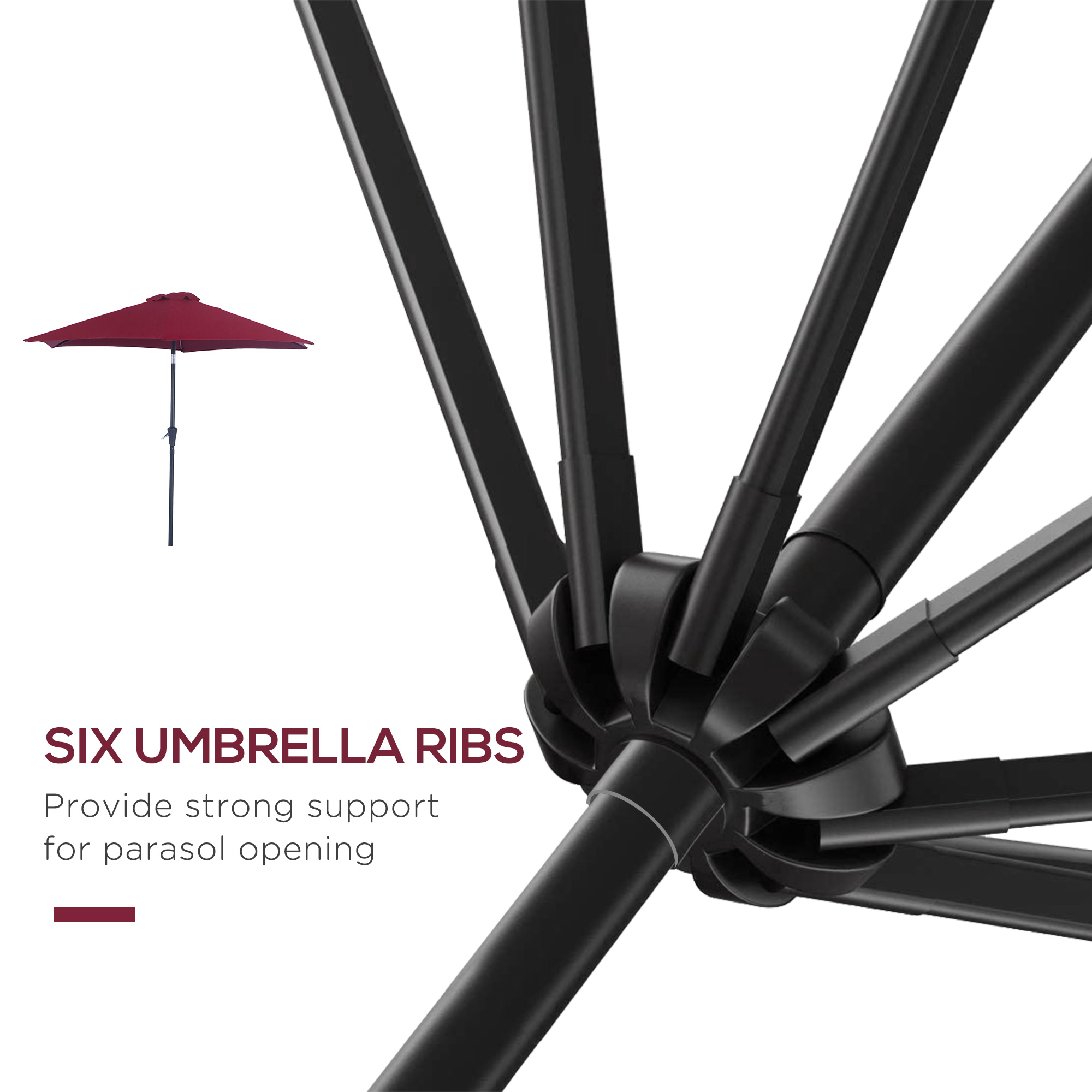 Outsunny 2.7M Tilting Parasol Sun Parasol Outdoor Garden Umbrellas Sun Shade Aluminium Frame with Crankï¼ˆWine Redï¼‰
