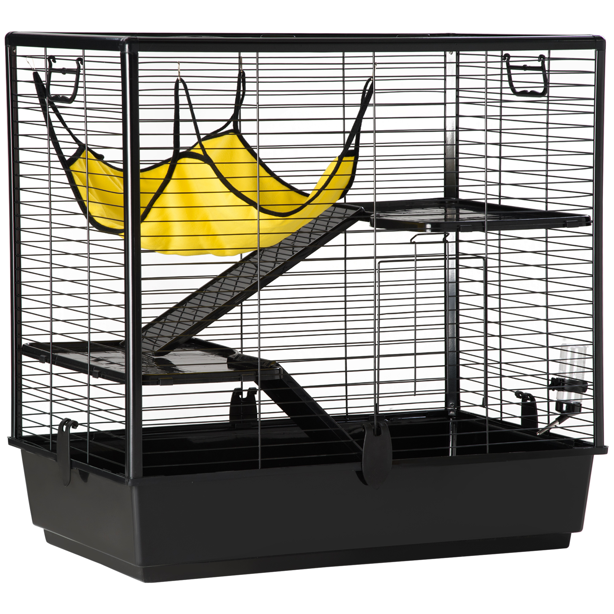 PawHut Cage petits rongeurs rats furets 3 niveaux avec abreuvoir, hamac, 2 rampes dim. 80L x 48l x 78H cm - noir