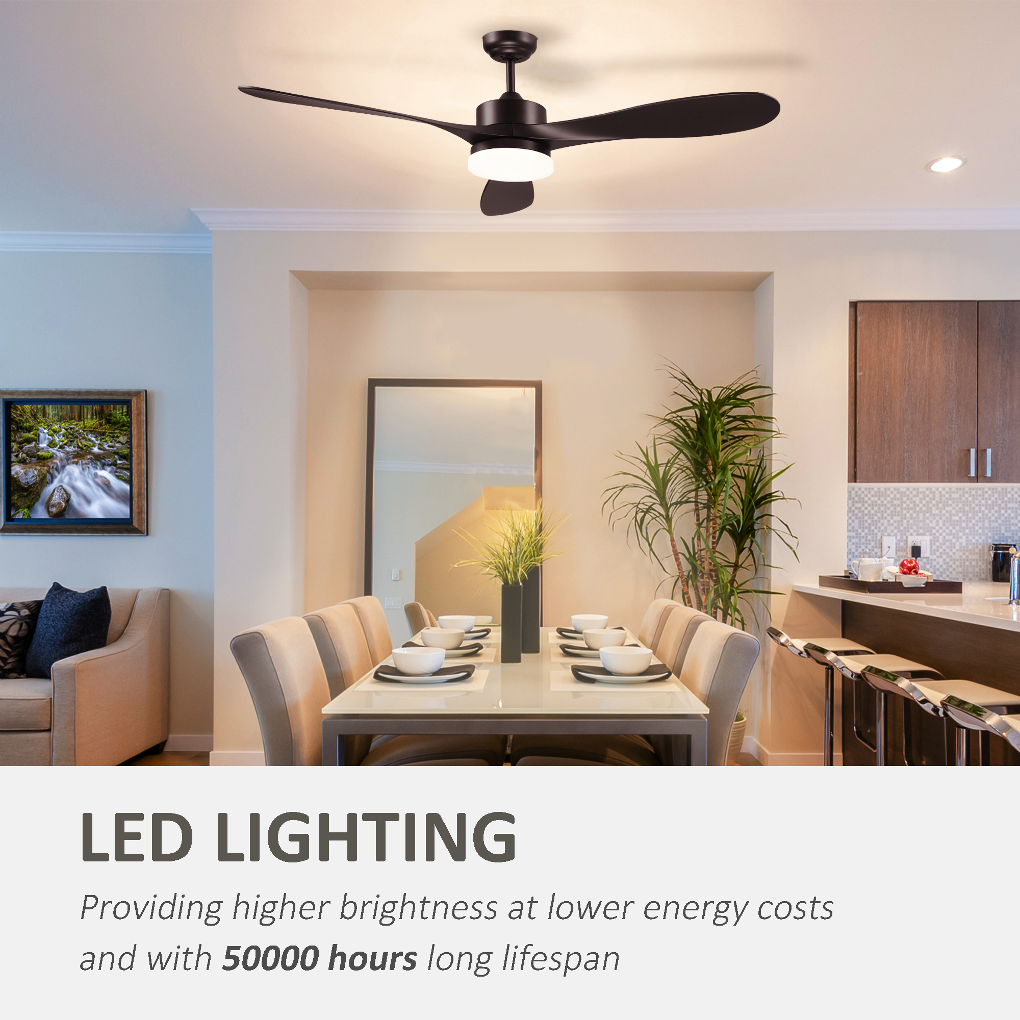 HOMCOM Reversible Indoor Ceiling Fan with Light, Modern Mount LED Lighting Fan with Remote Controller, for Bedroom, Living Room, Brown