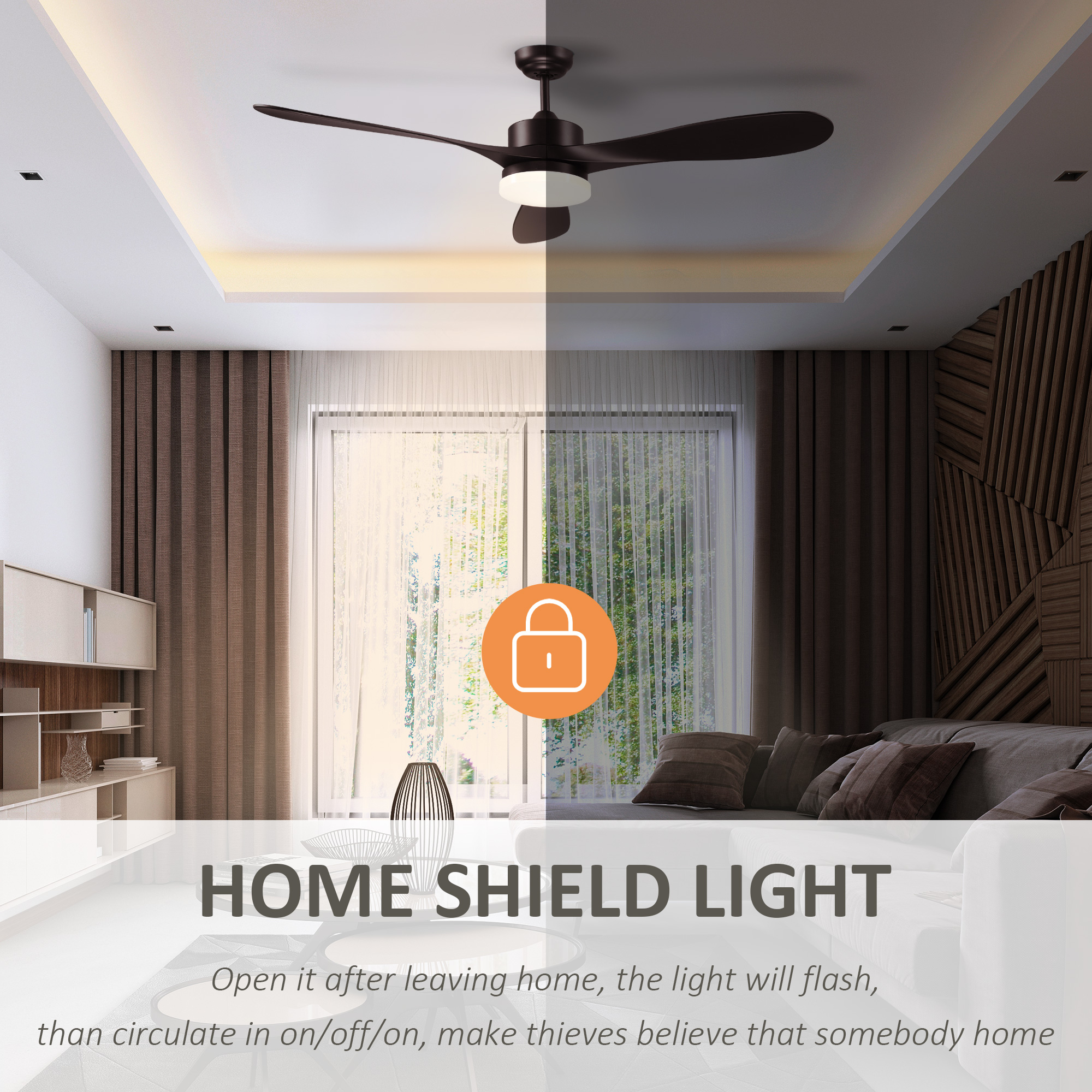 HOMCOM Reversible Indoor Ceiling Fan with Light, Modern Mount LED Lighting Fan with Remote Controller, for Bedroom, Living Room, Brown