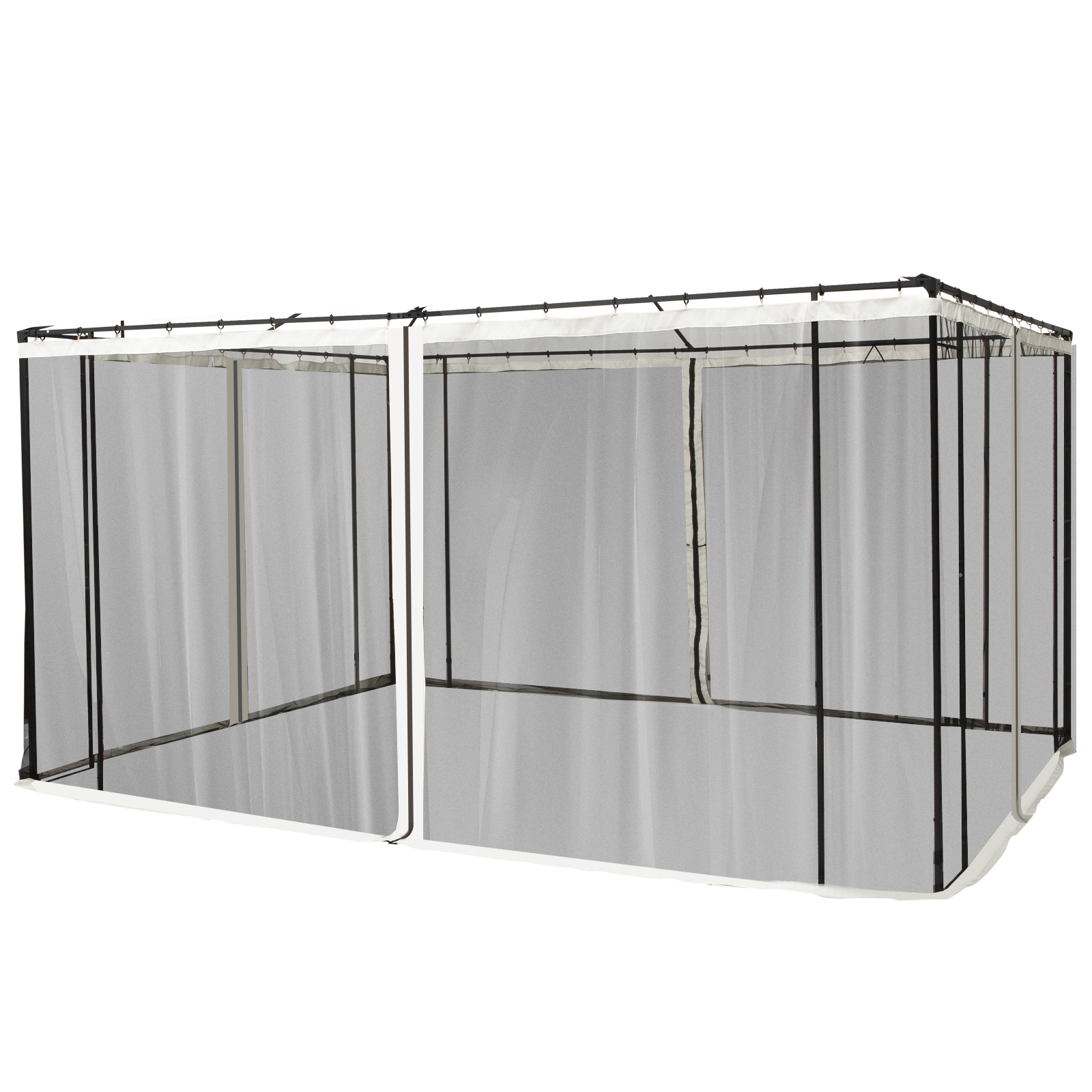 Outsunny Zanzariera per Gazebo, Tende Zanzariera di Ricambio Universale con Cerniere, 352x207cm, Nero e Beige