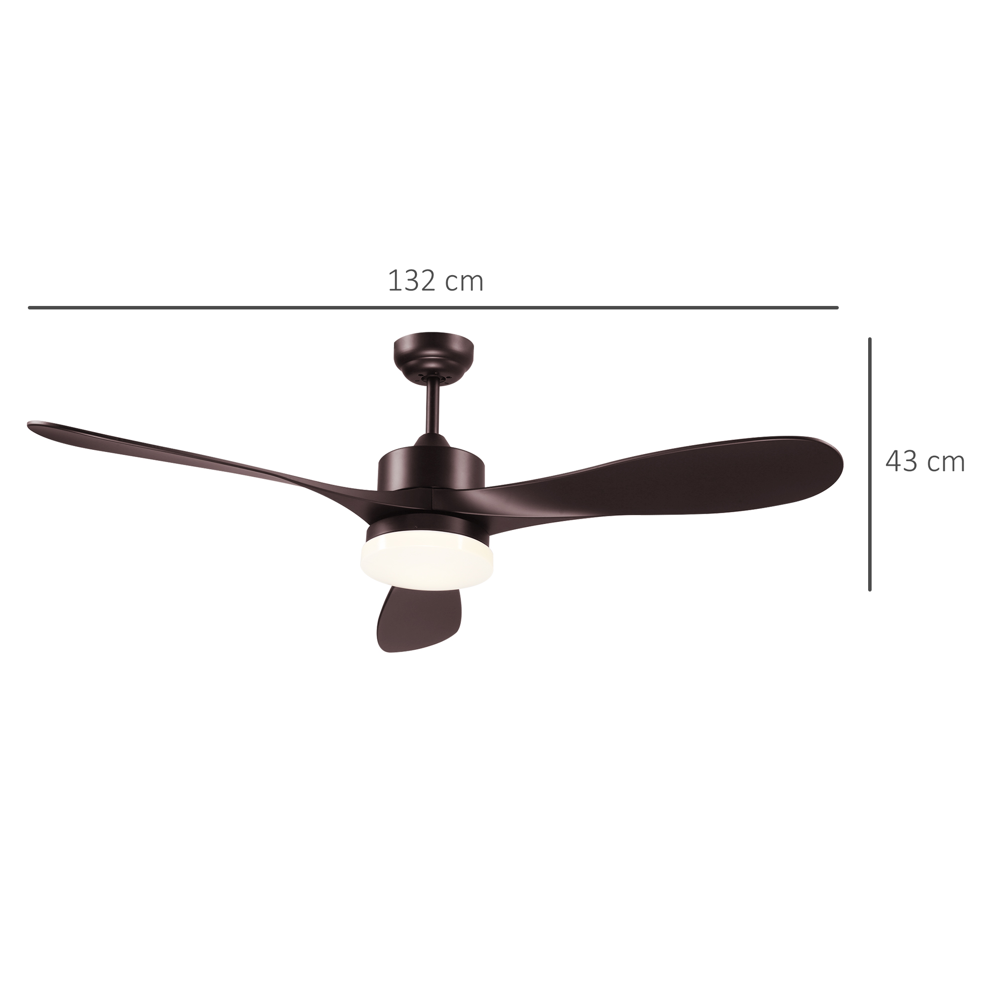 HOMCOM Reversible Indoor Ceiling Fan with Light, Modern Mount LED Lighting Fan with Remote Controller, for Bedroom, Living Room, Brown