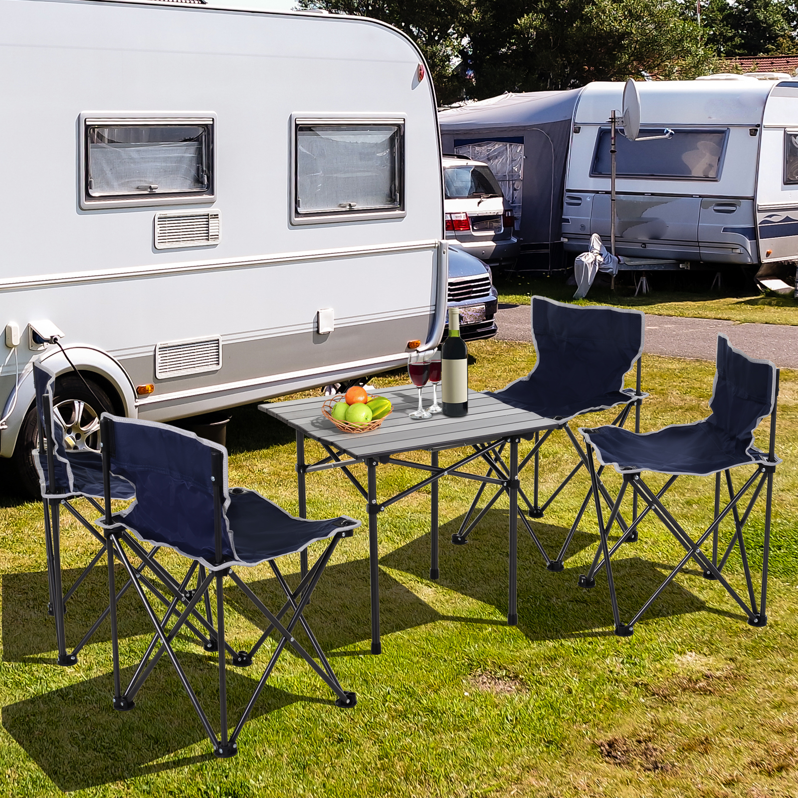 Outsunny 5 Piece Camping Table & Chairs Set with Carrying Bag Foldable Portable Lightweight Compact Aluminium Roll-up Top for picnic
