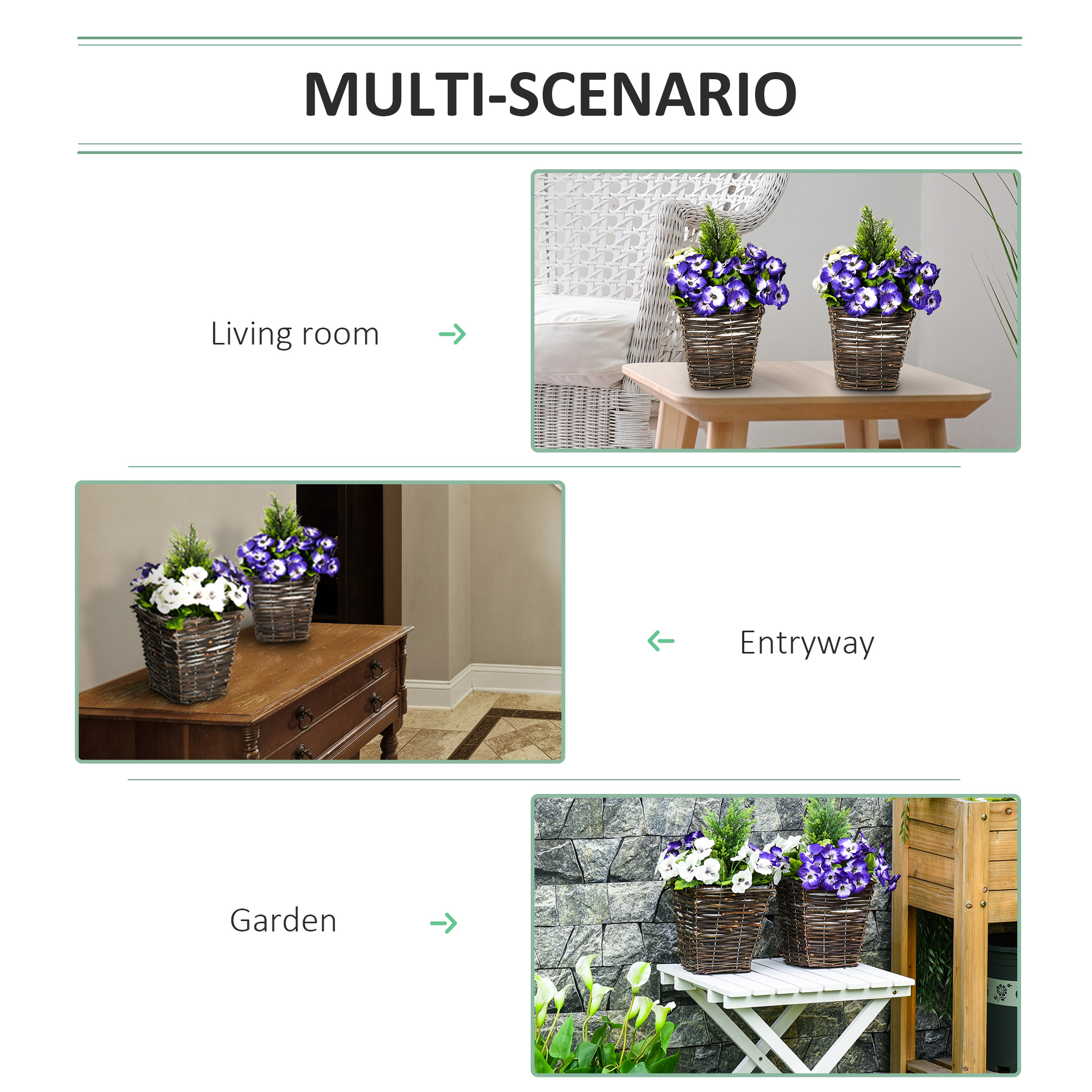 Outsunny Set of 2 Artificial Plant Phalaenopsis Decorative Plant with Straw Plaiting Pot, Fake Flower 45cm, White & Purple