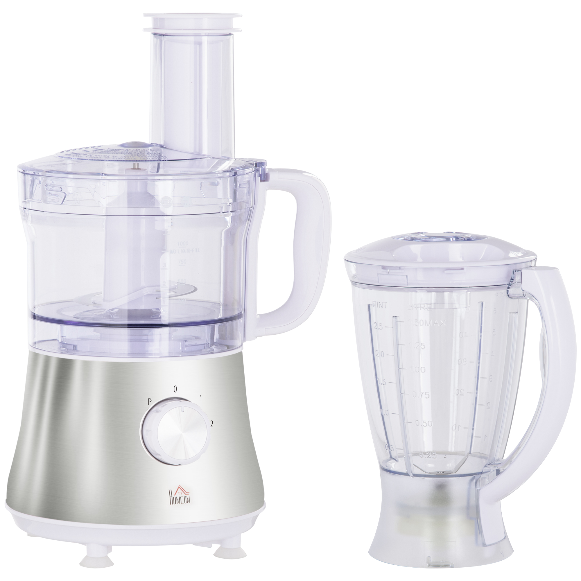 HOMCOM Frullatore da 500W con Caraffa, Lama a S e Lama a 4 Punte in Acciaio Inox, AS e ABS, 2 Velocità Regolabili, 20.5x19x16cm, Bianco