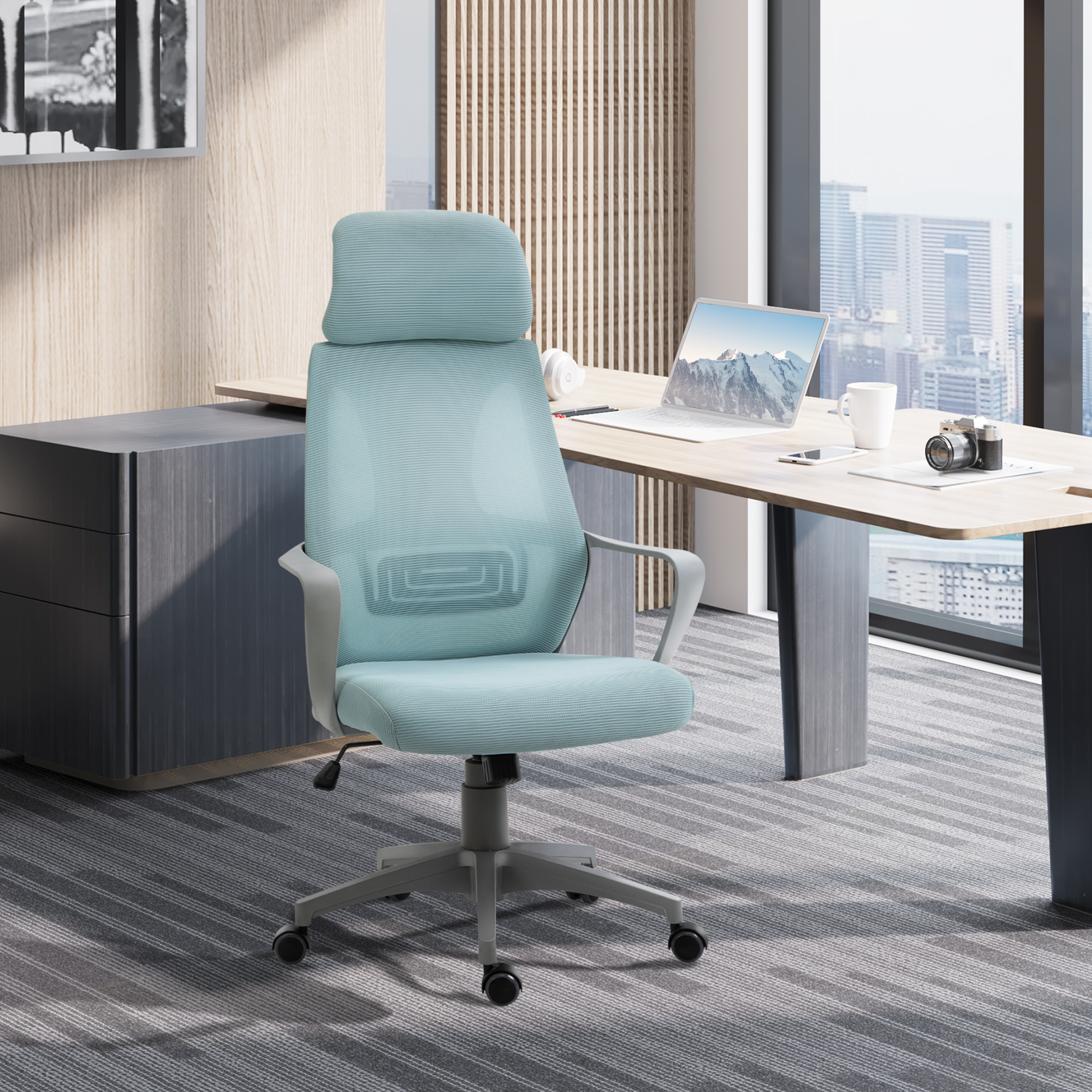 Vinsetto Ergonomic Mesh Office Chair with Wheels, High Back, Adjustable Height, Home Office Comfort, Blue